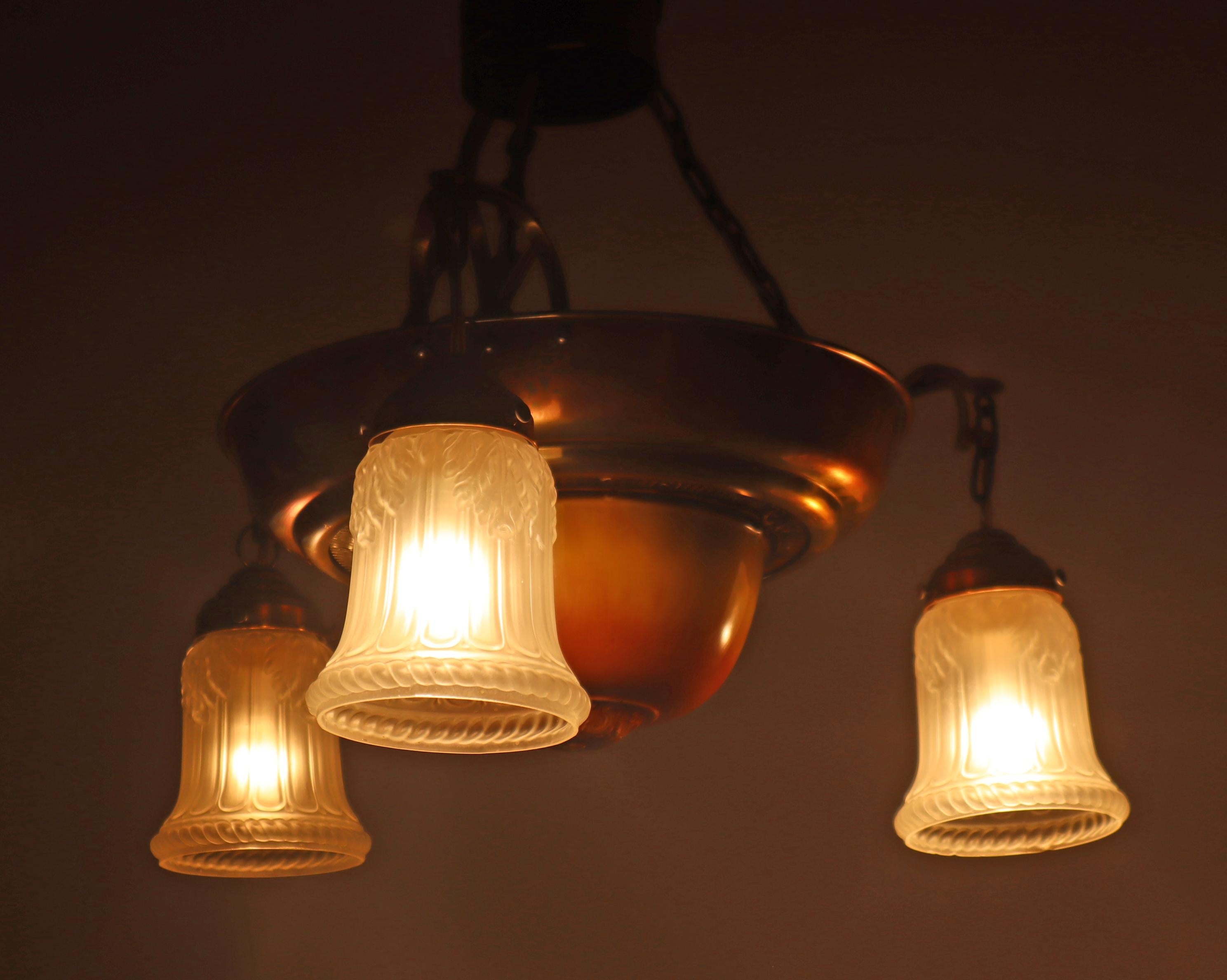 Lampadario danese Art Nouveau in ottone, rame e ceramica del 1910 circa in vendita 4