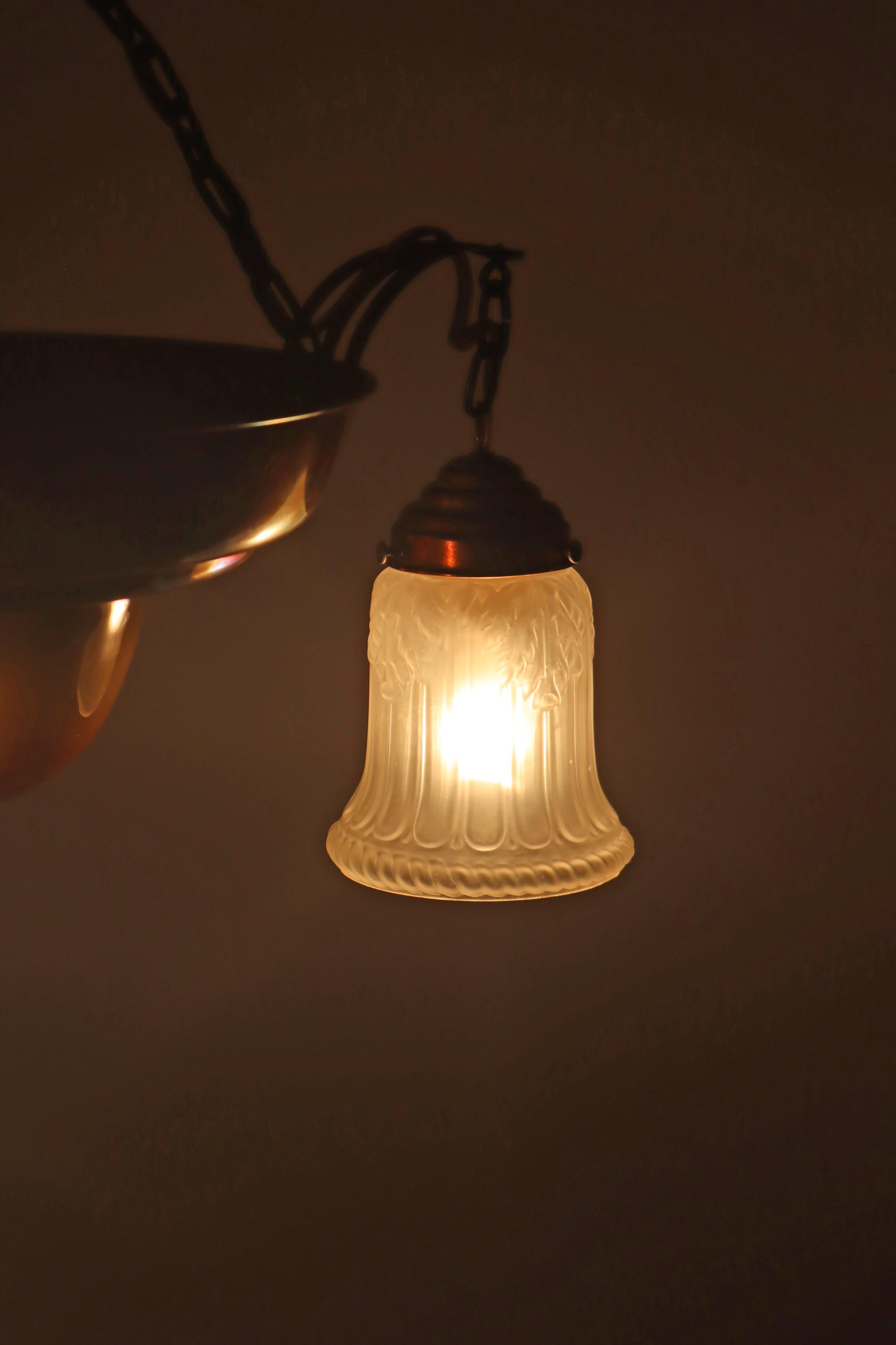 Lampadario danese Art Nouveau in ottone, rame e ceramica del 1910 circa in vendita 5