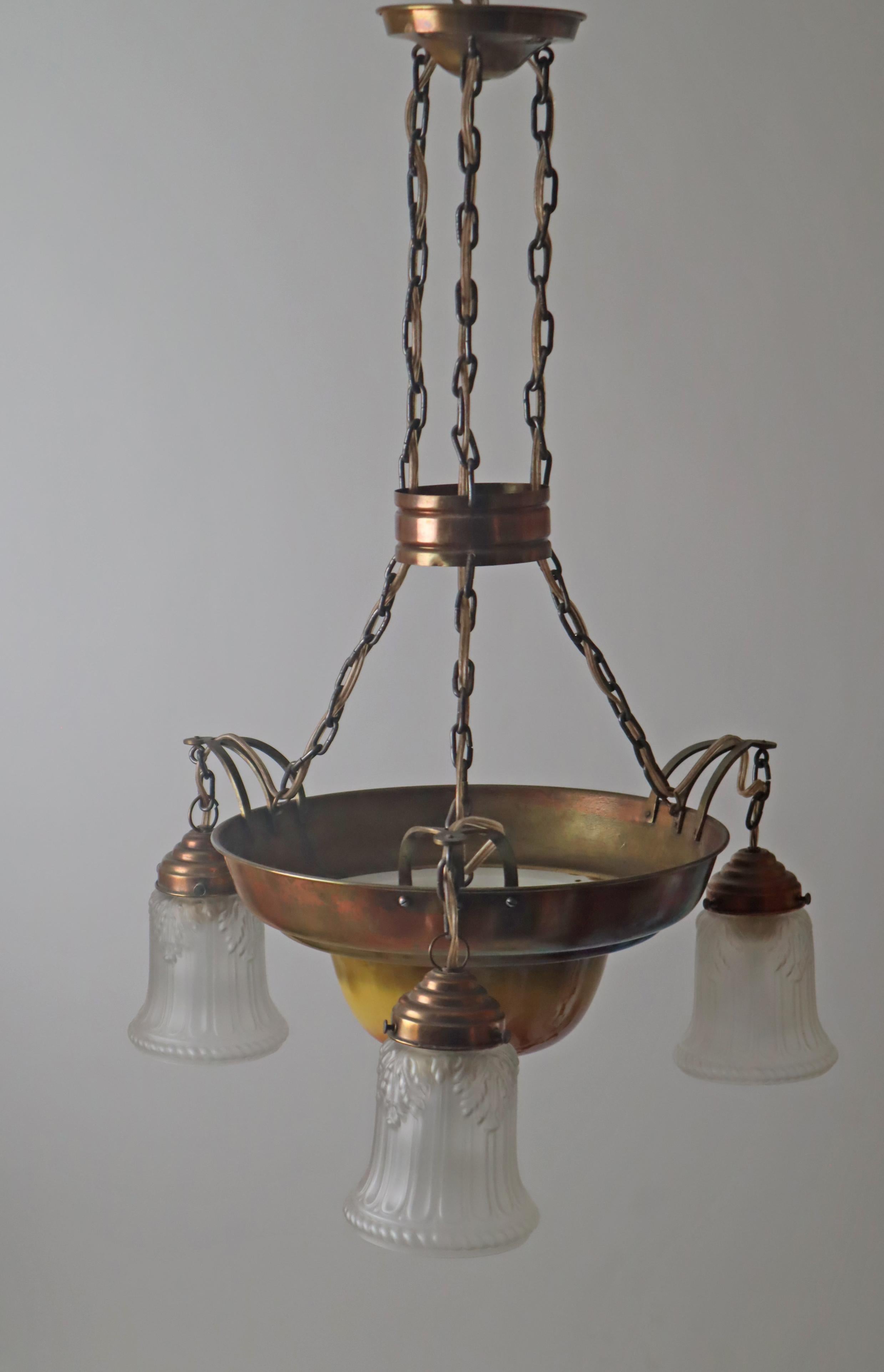 Lampadario danese Art Nouveau in ottone, rame e ceramica del 1910 circa in vendita 6