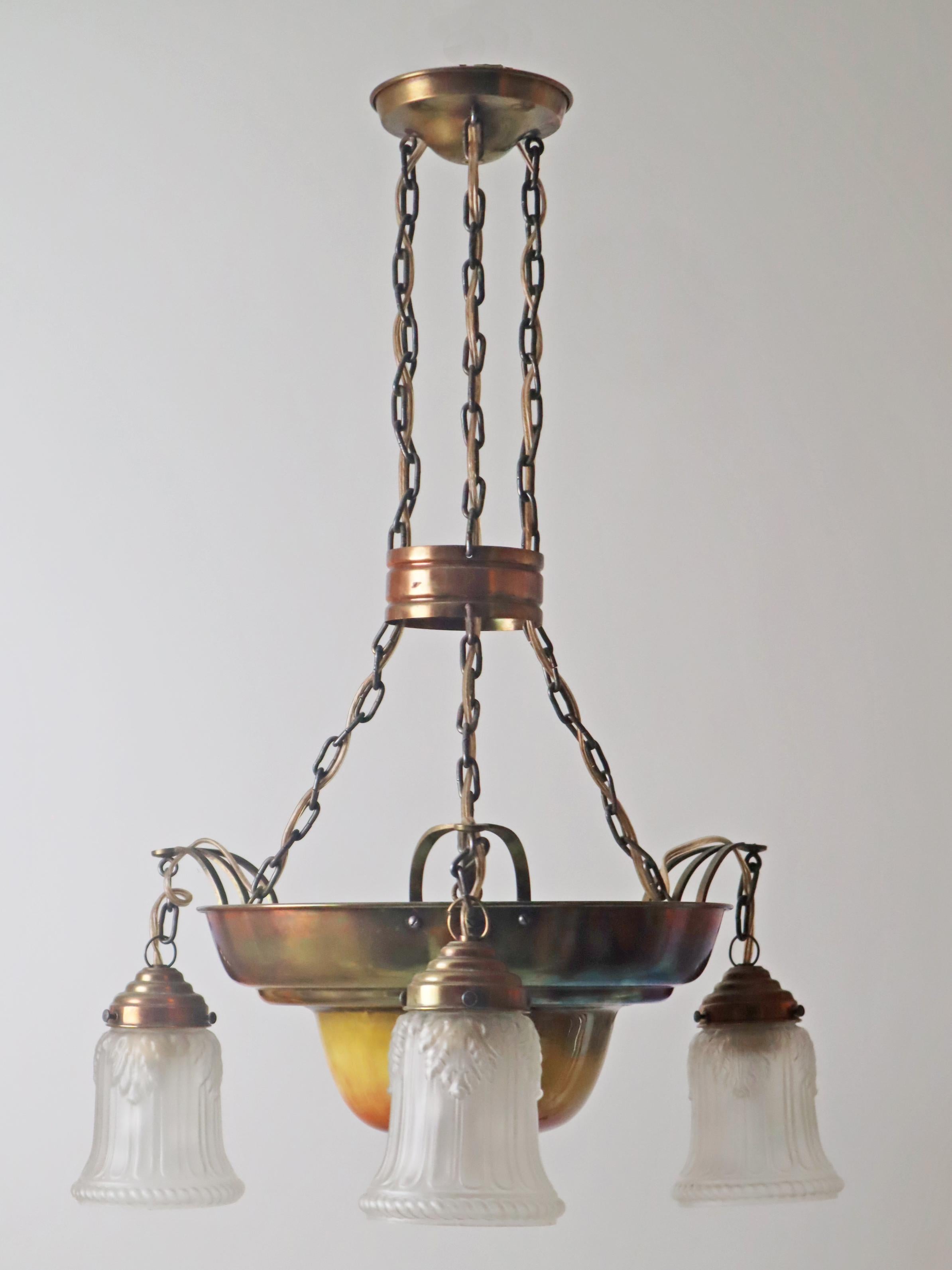 Lampadario danese Art Nouveau in ottone, rame e ceramica del 1910 circa in vendita 8