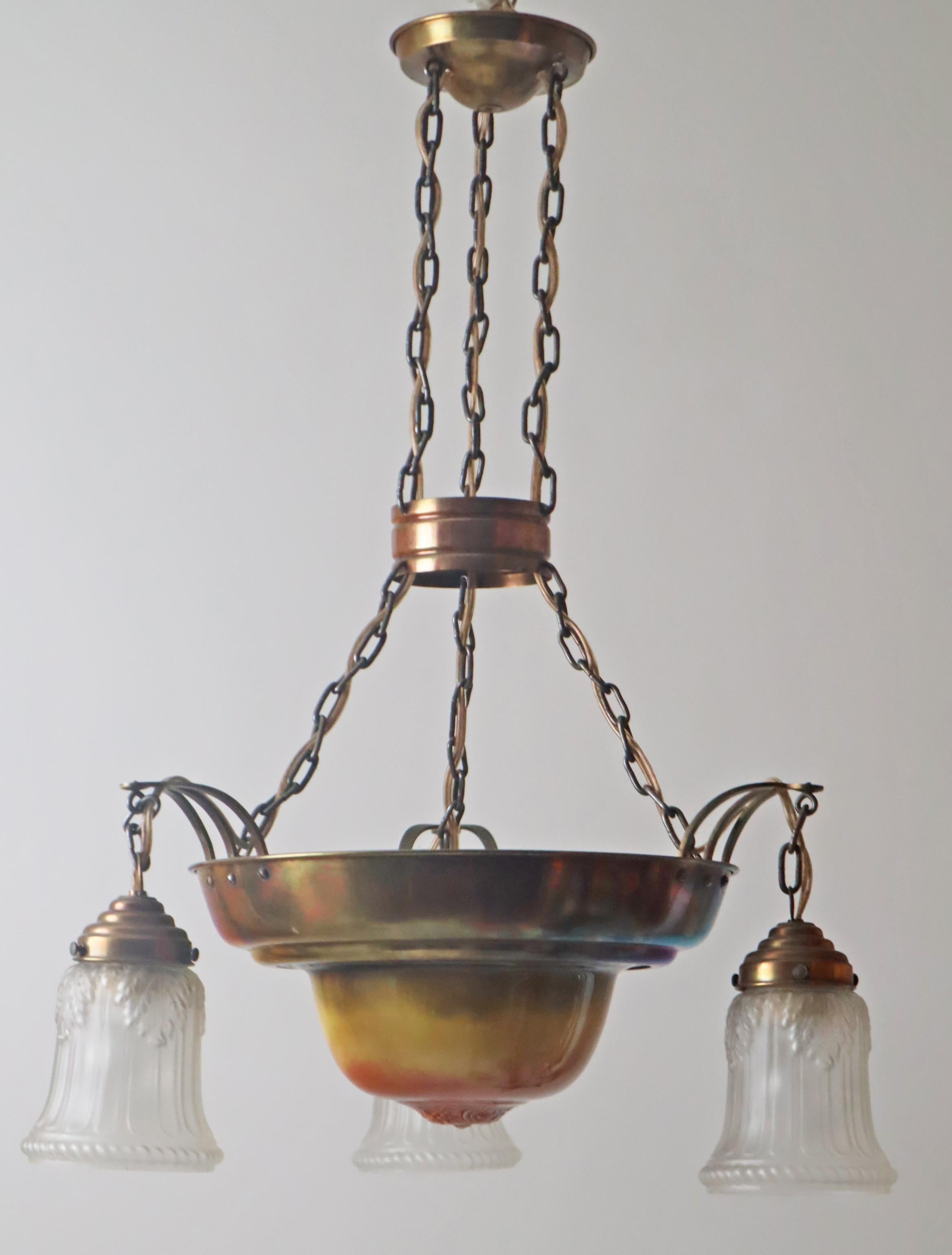 Lampadario danese Art Nouveau in ottone, rame e ceramica del 1910 circa in vendita 9