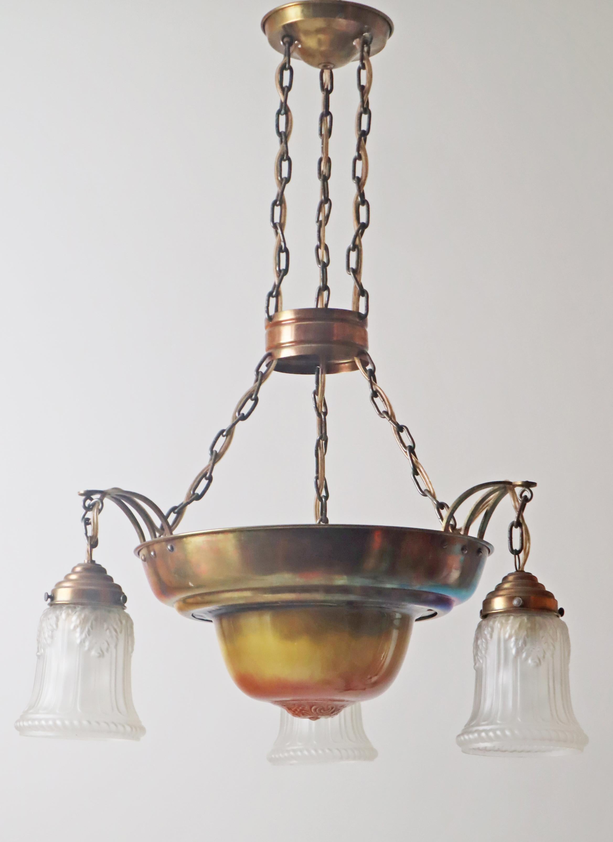 Lampadario danese Art Nouveau in ottone, rame e ceramica del 1910 circa in vendita 12