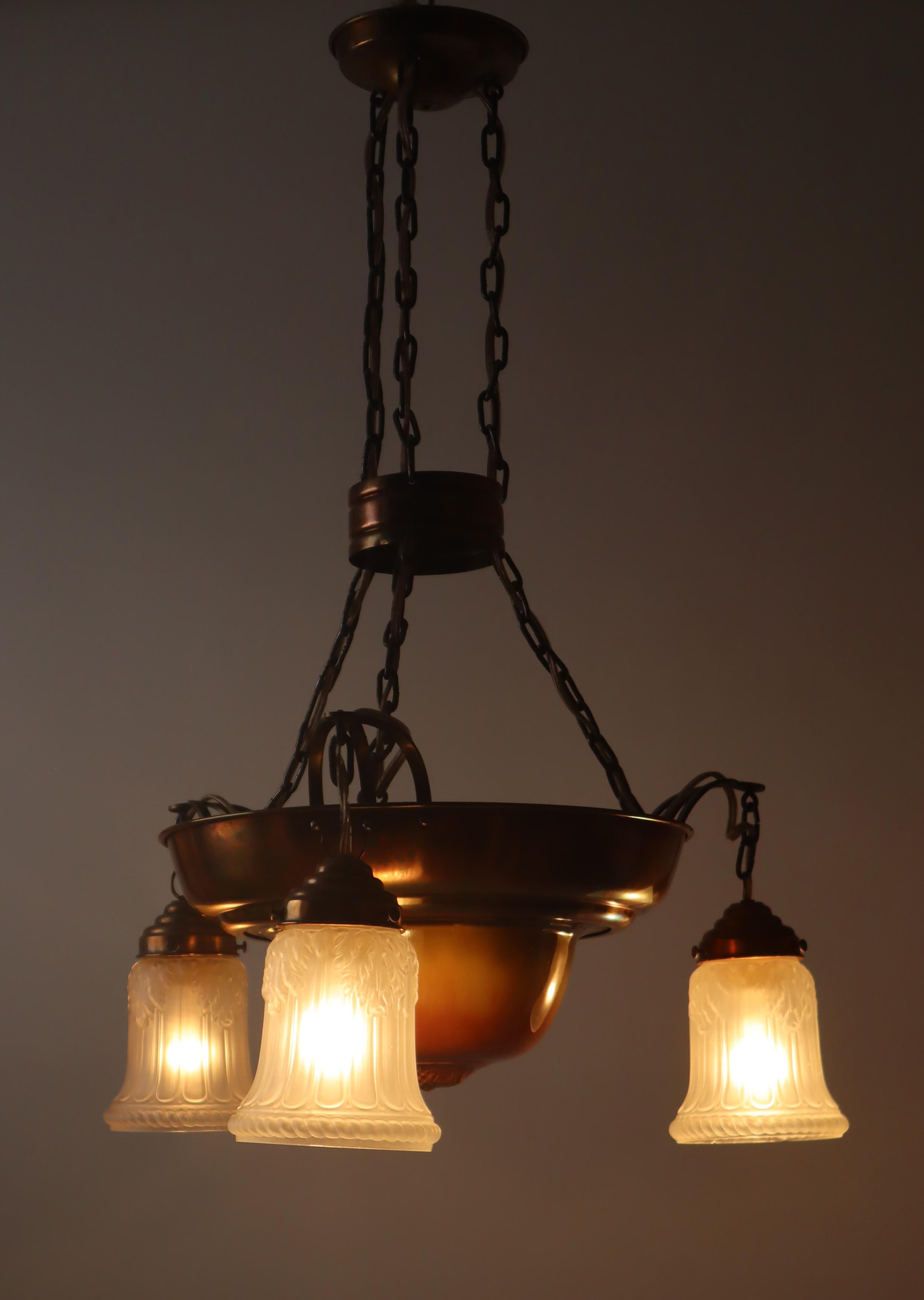 Lampadario danese Art Nouveau in ottone, rame e ceramica del 1910 circa in vendita 2