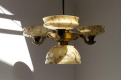 Danish Art Nouveau Chandelier with Marbled Opaline Shades, 1920s.