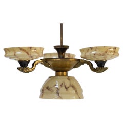 Danish Art Nouveau Chandelier with Marbled Opaline Shades, 1920s.