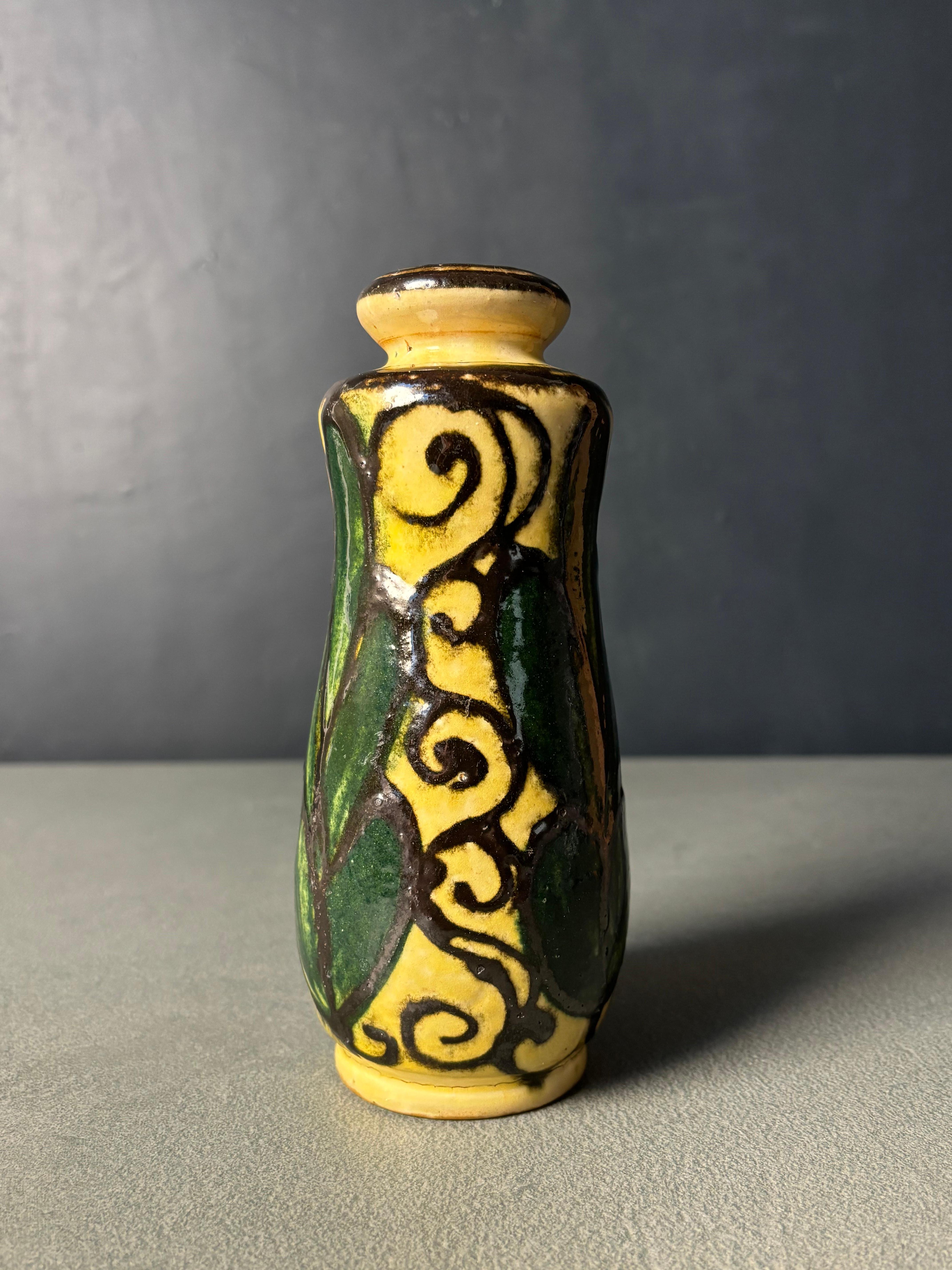 Danese Vaso danese Art Nouveau con corna di mucca smaltate, anni '30 in vendita