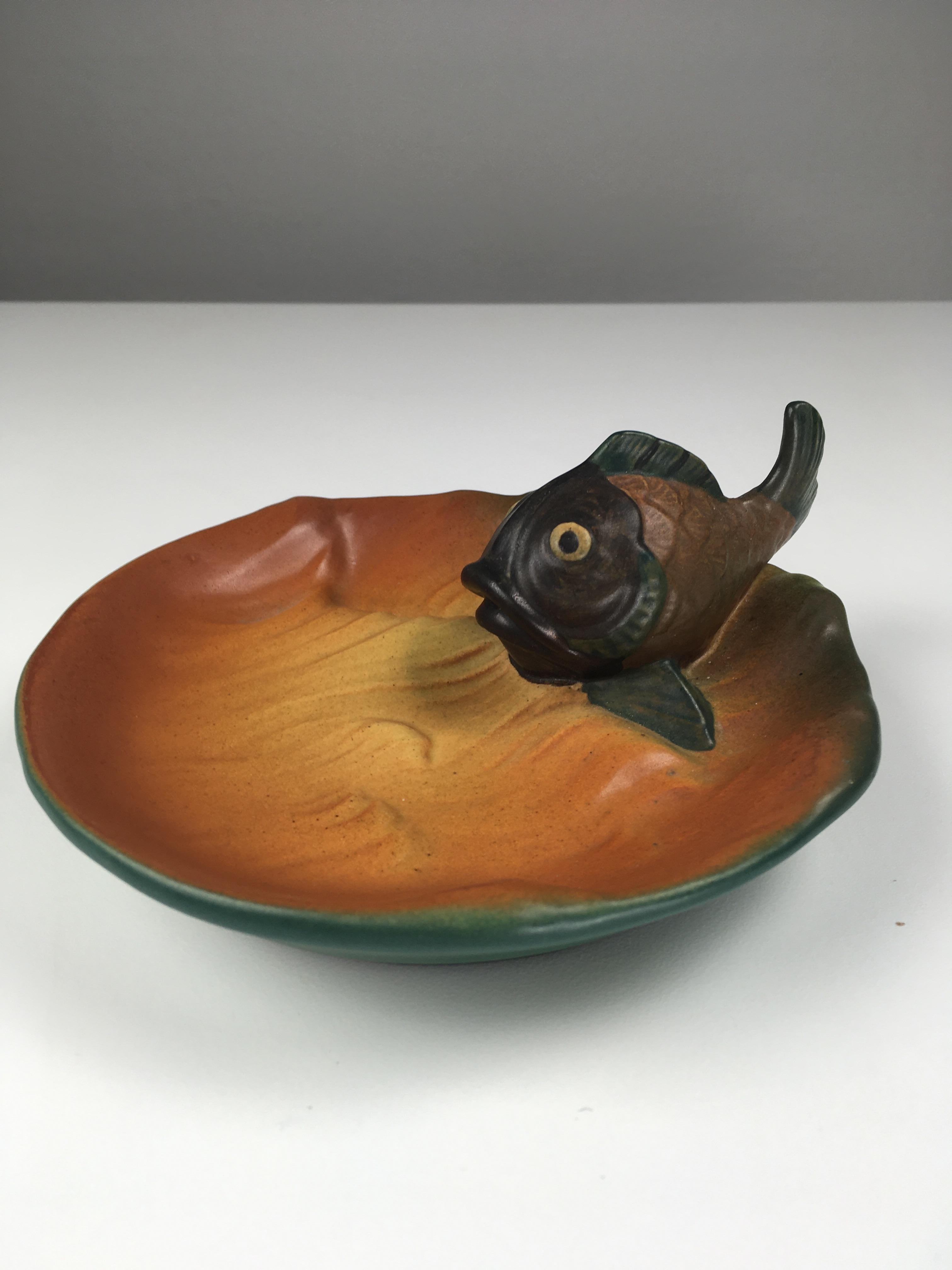 Hand-Crafted Danish Art Nouveau Fish Ash Tray / Bowl by Axel Sorensen for P. Ipsens Enke