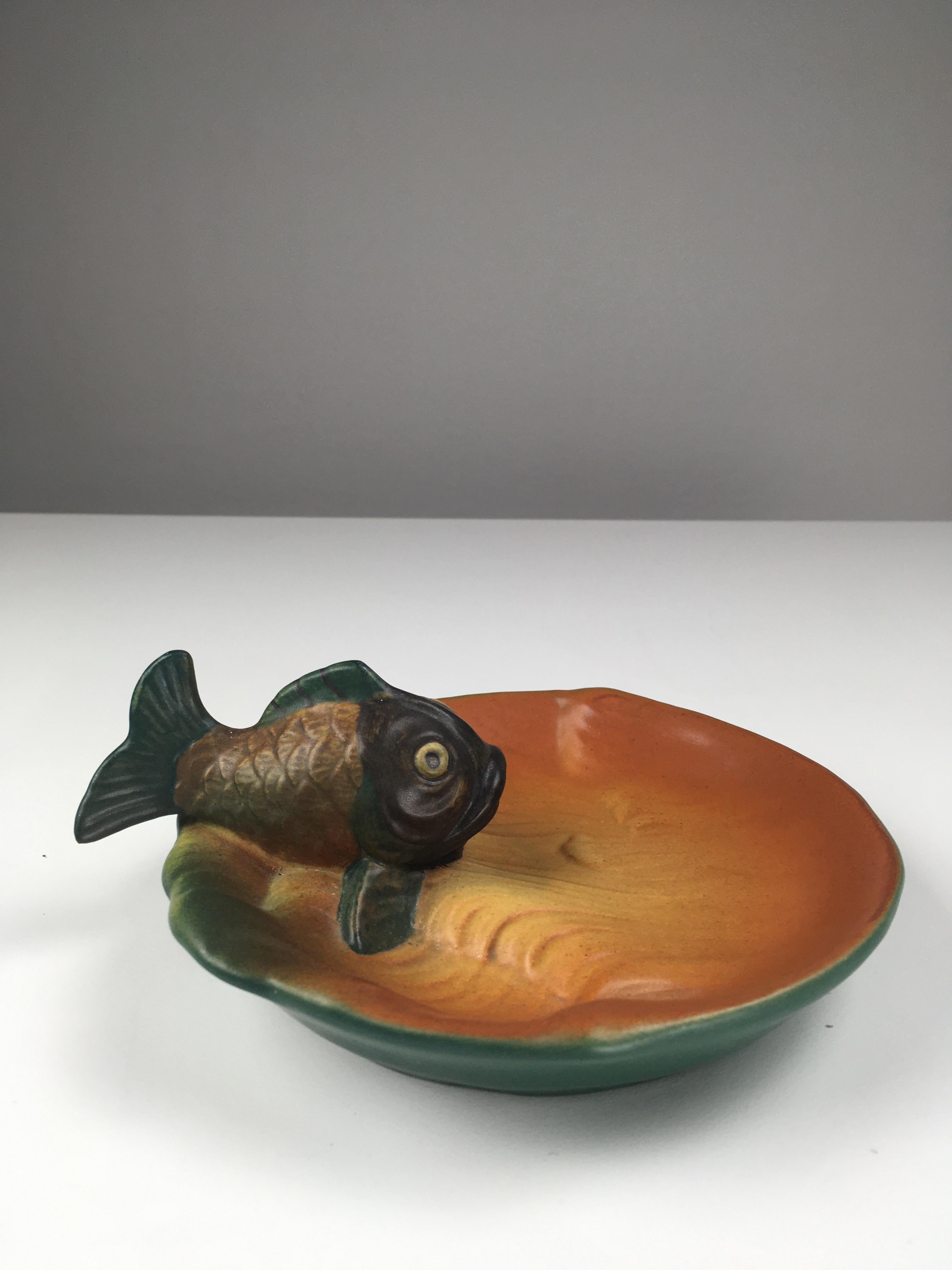 Ceramic Danish Art Nouveau Fish Ash Tray / Bowl by Axel Sorensen for P. Ipsens Enke For Sale