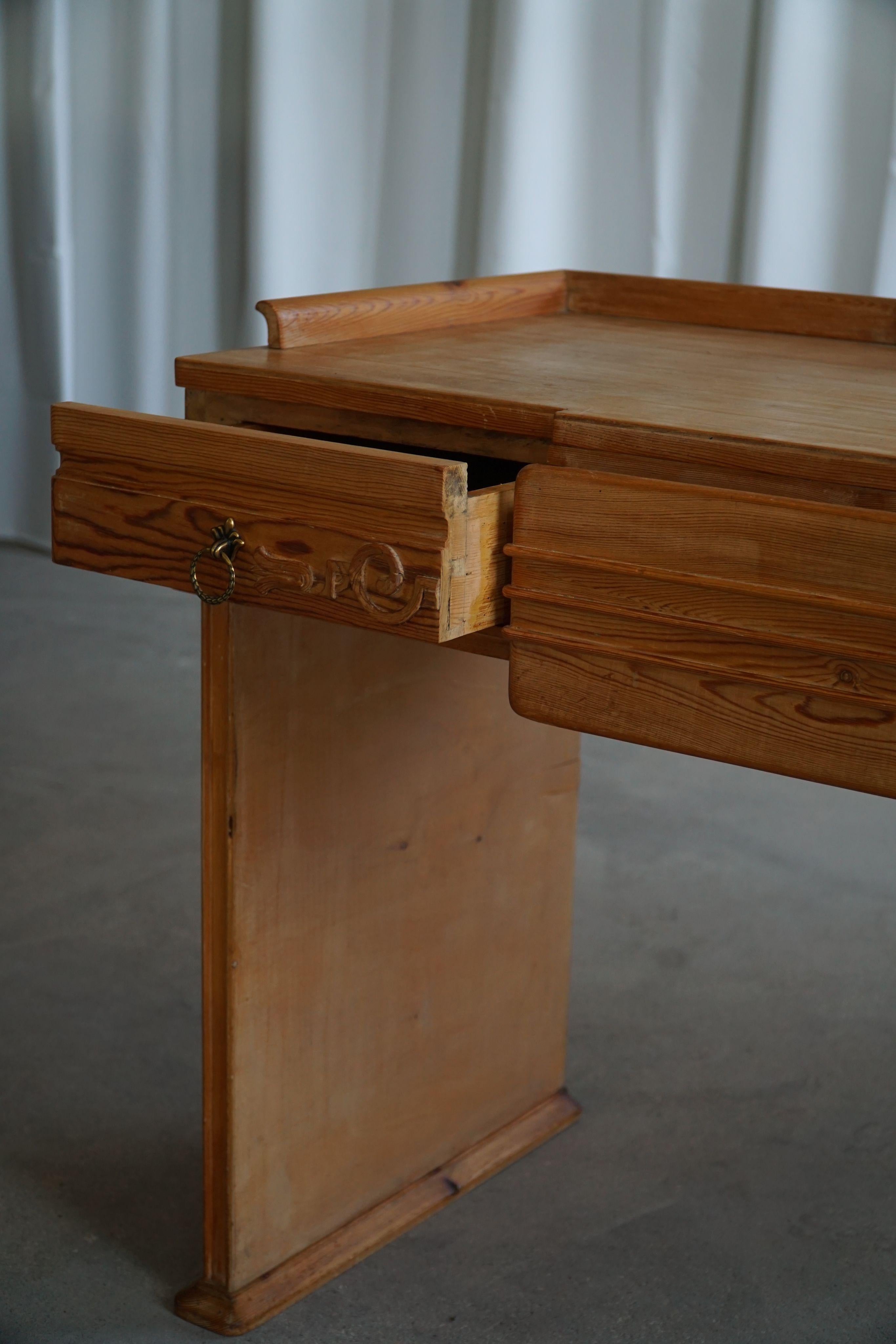 Danish Art Nouveau, Handcrafted Dressing Table / Desk in Pine, Early 20th C For Sale 5