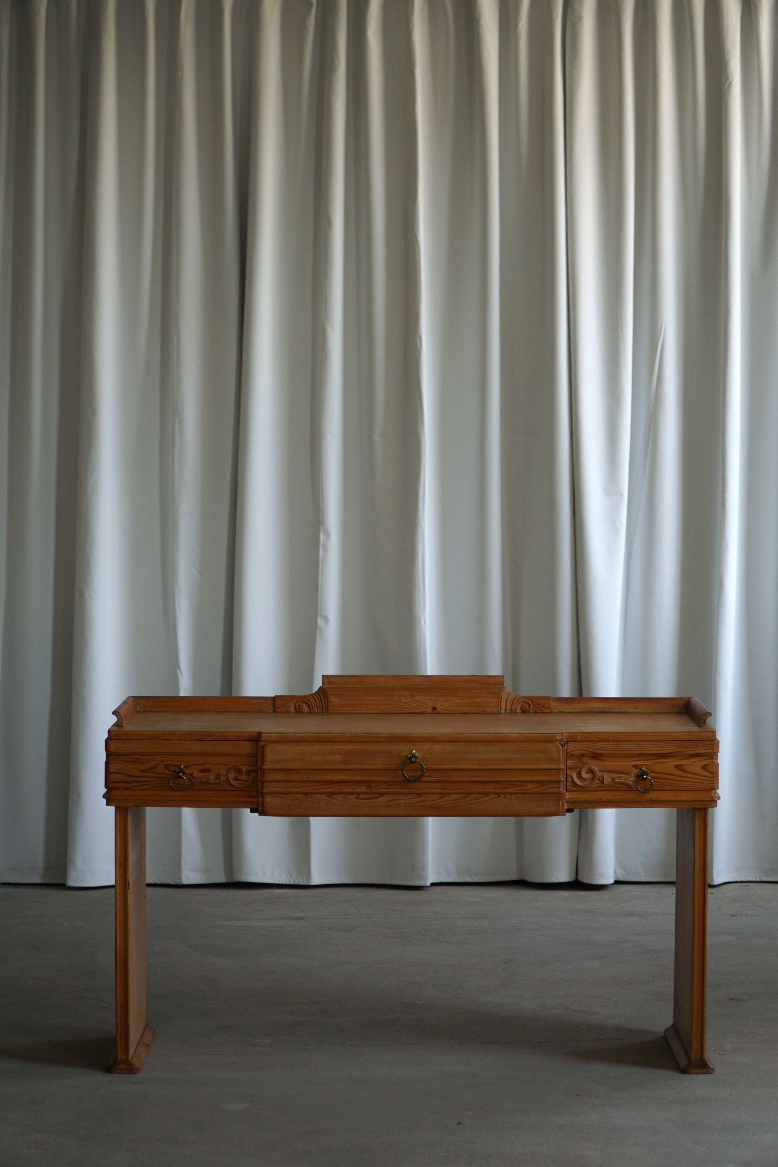 Danish Art Nouveau, Handcrafted Dressing Table / Desk in Pine, Early 20th C For Sale 9