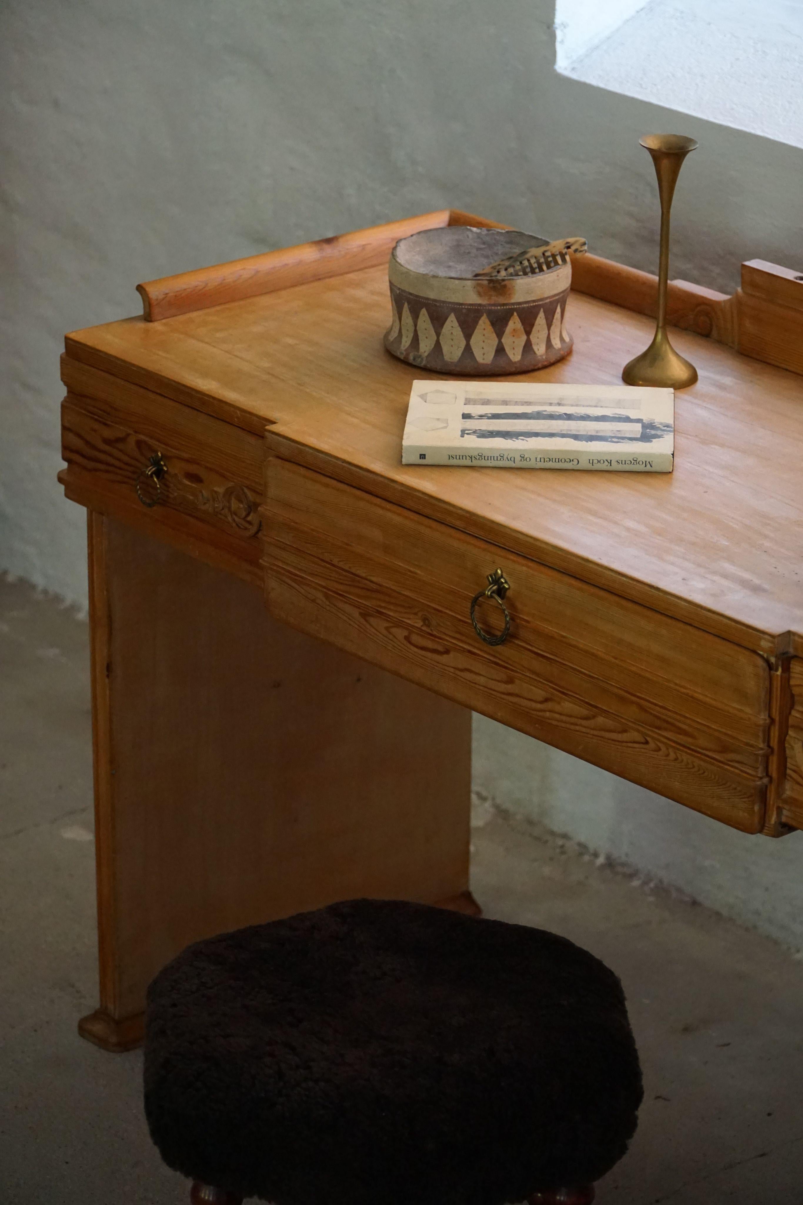 Danish Art Nouveau, Handcrafted Dressing Table / Desk in Pine, Early 20th C For Sale 10