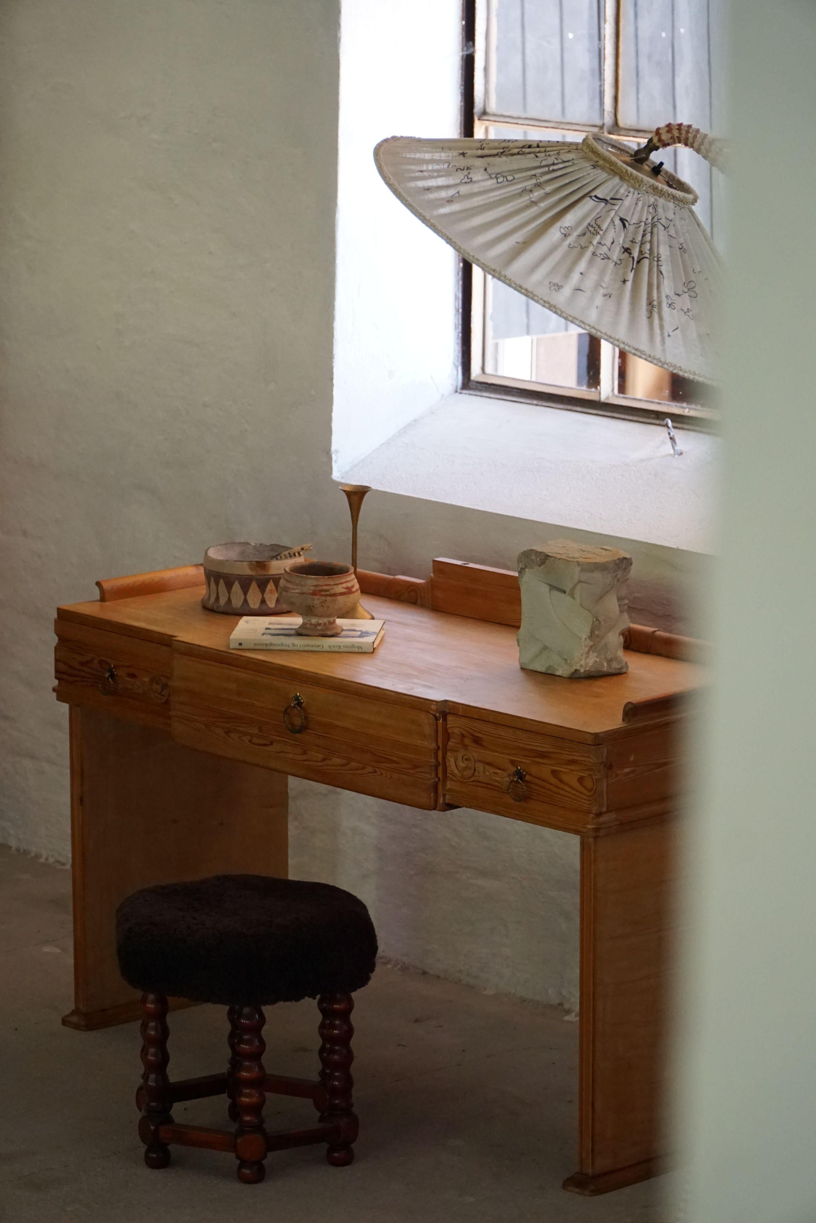 Danish Art Nouveau, Handcrafted Dressing Table / Desk in Pine, Early 20th C For Sale 11