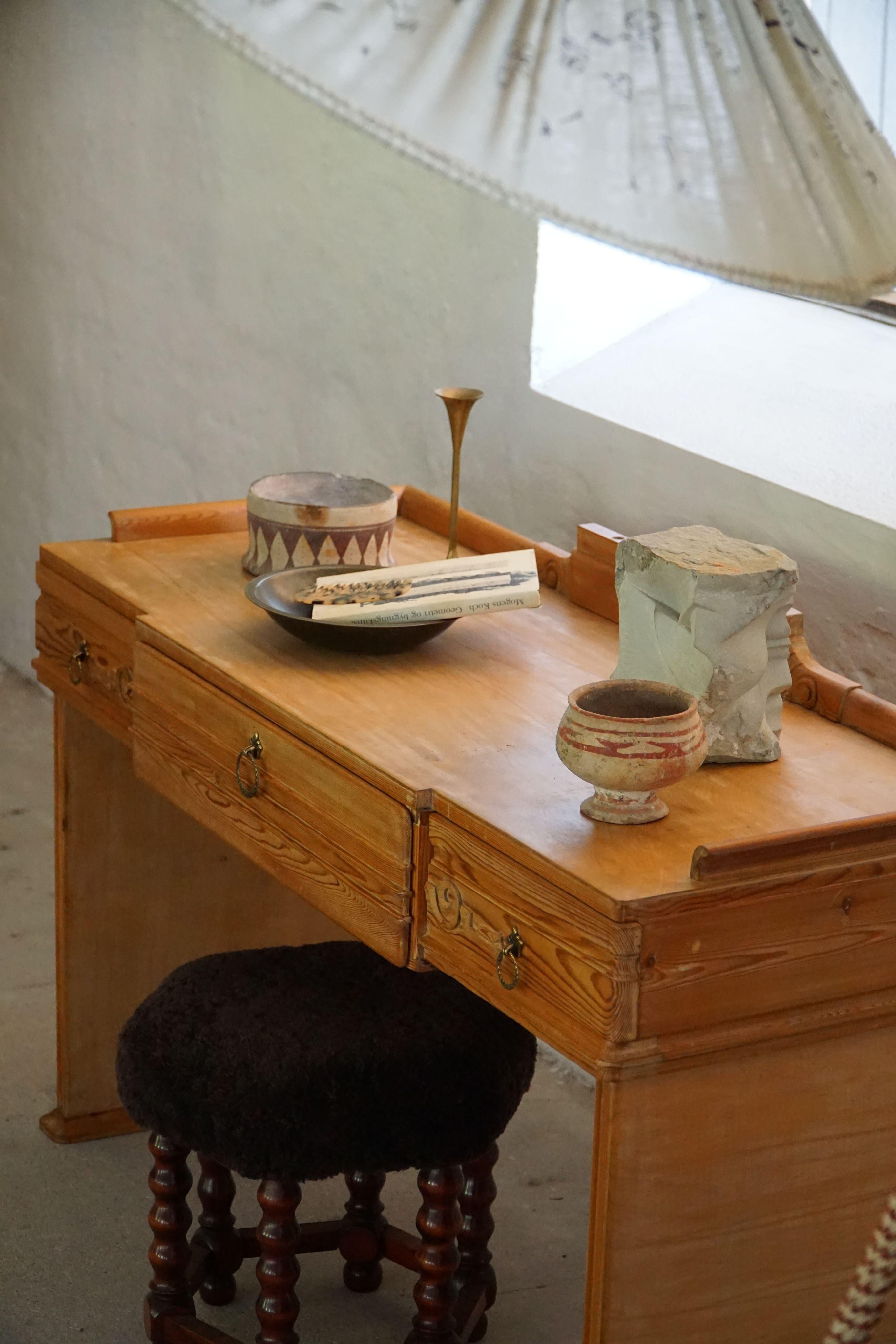 Mid-Century Modern Danish Art Nouveau, Handcrafted Dressing Table / Desk in Pine, Early 20th C For Sale