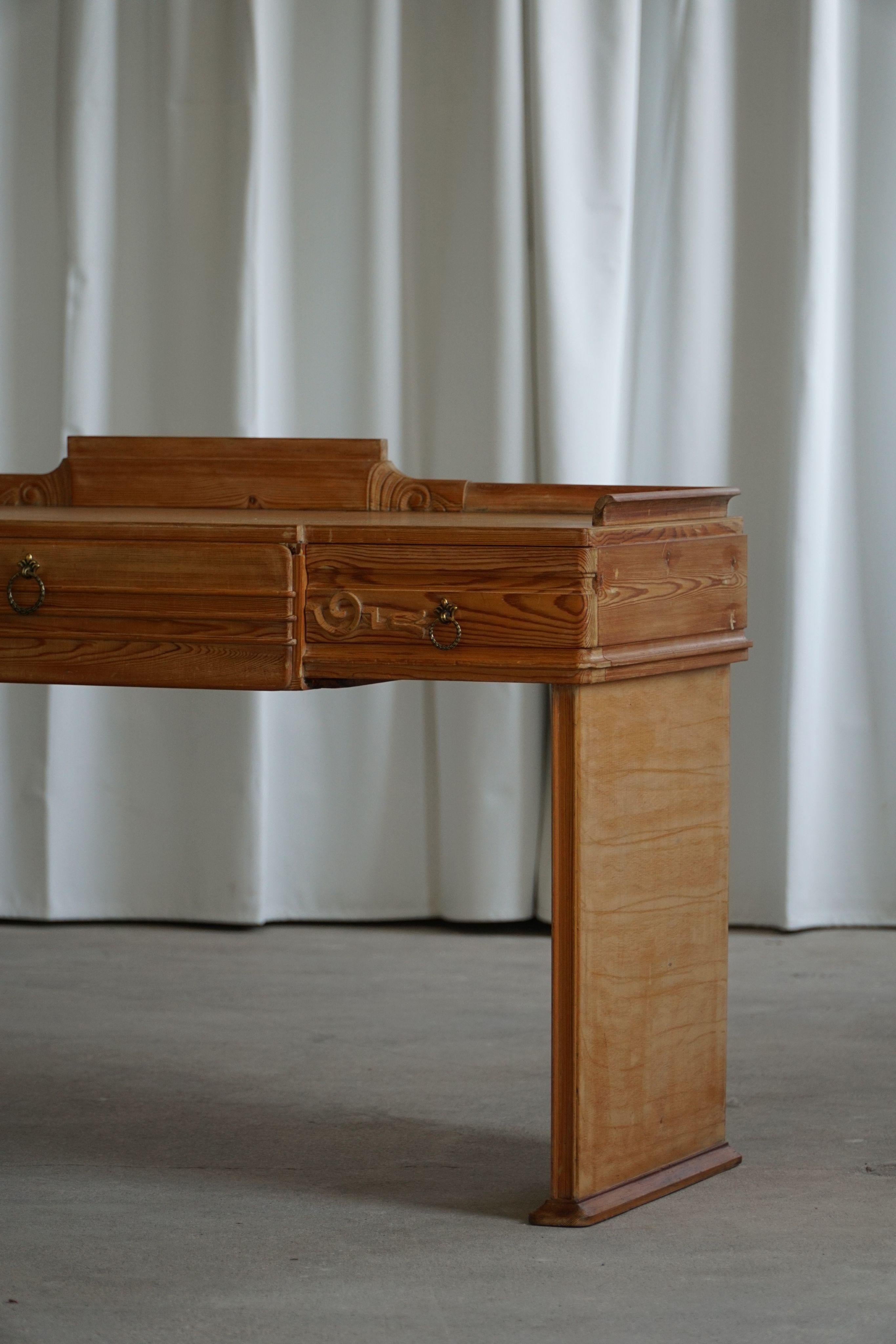 Danish Art Nouveau, Handcrafted Dressing Table / Desk in Pine, Early 20th C For Sale 1