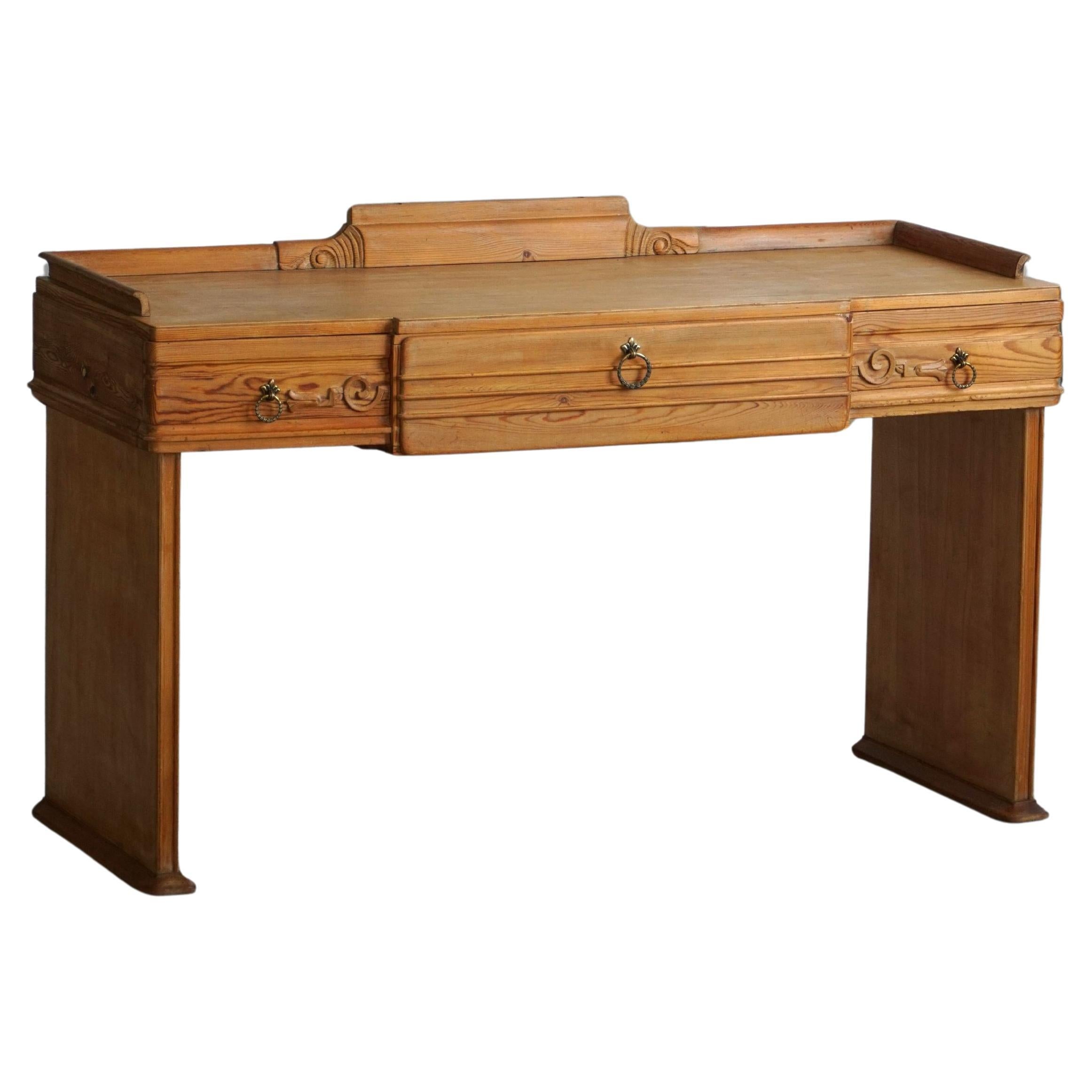 Danish Art Nouveau, Handcrafted Dressing Table / Desk in Pine, Early 20th C