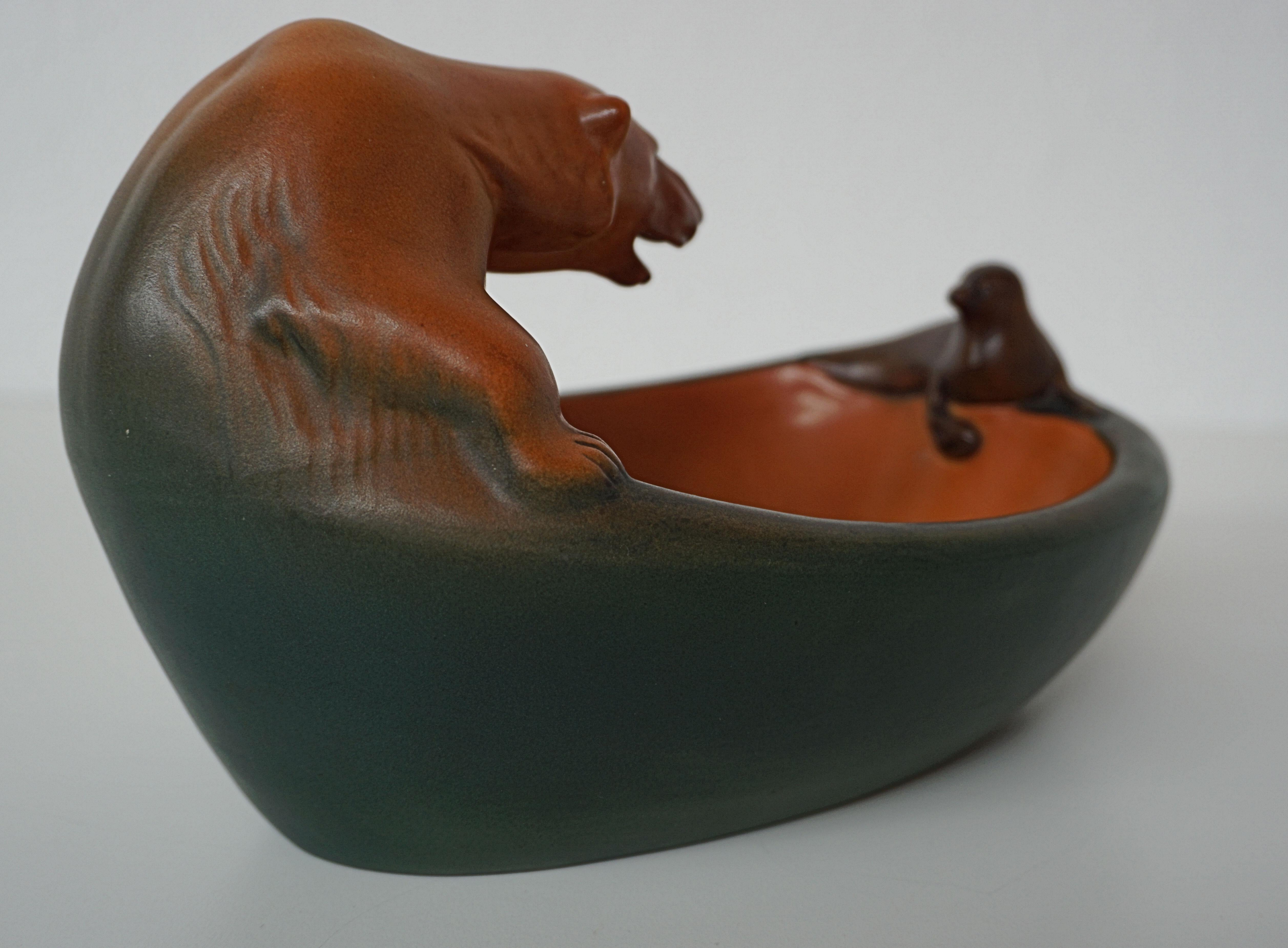 Hand-Crafted Danish Art Nouveau Handcrafted Icebear and Seal Bowl by P. Ipsens Enke For Sale