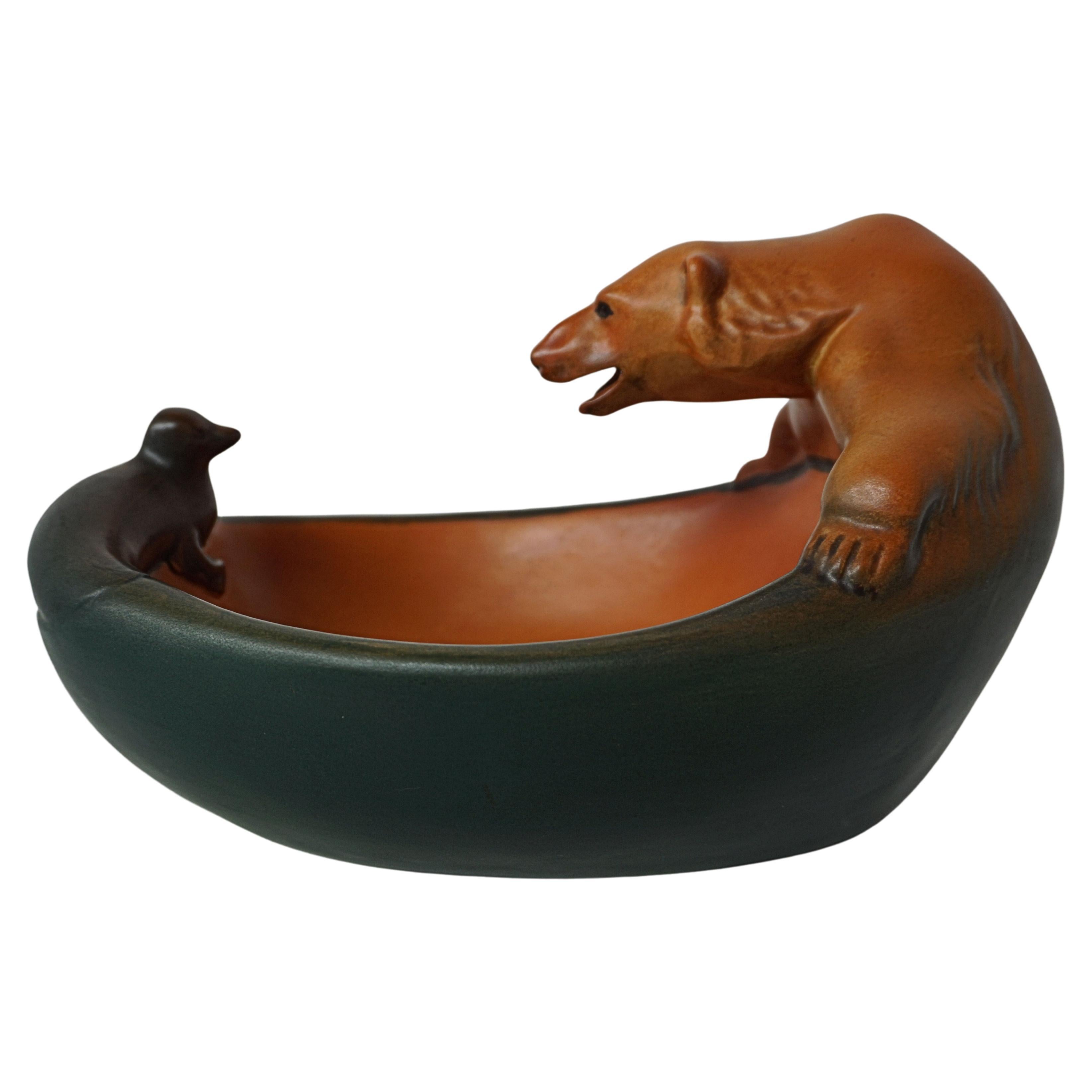 Danish Art Nouveau Handcrafted Icebear and Seal Bowl by P. Ipsens Enke For Sale