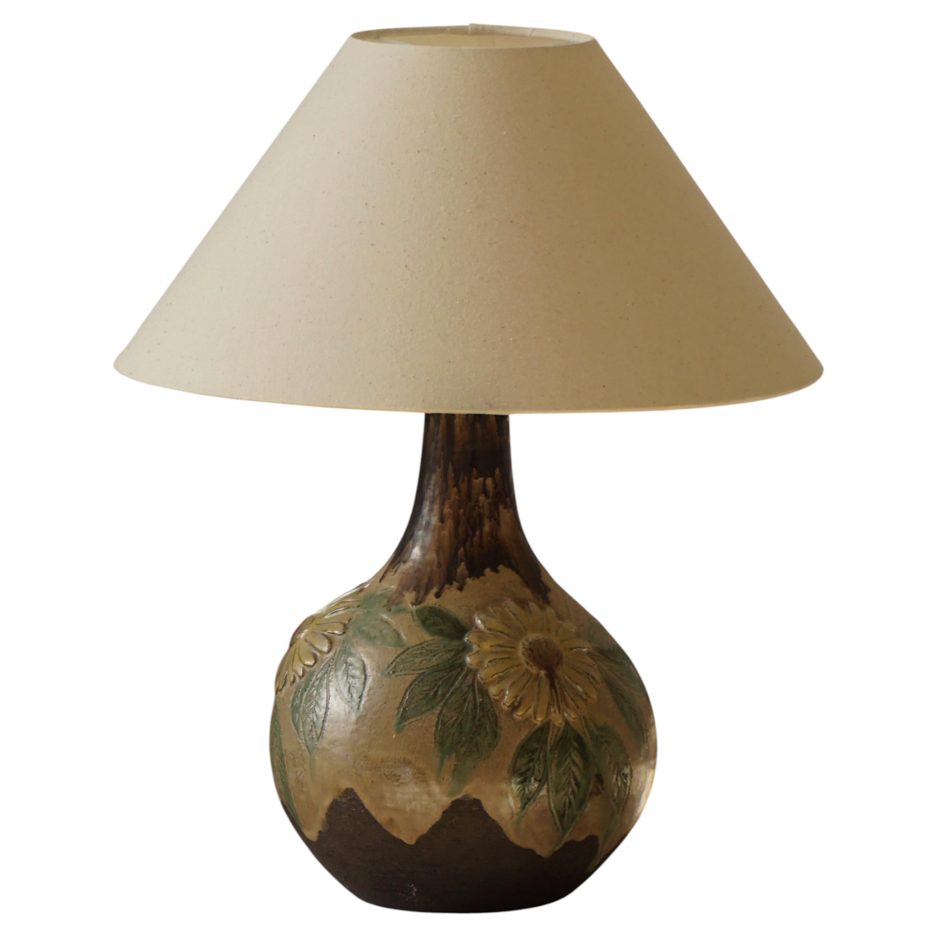 Danish Art Nouveau Inspired Organic Ceramic Table Lamp, 1970s