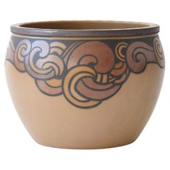 Danish Art Nouveau Large Planter by L. Hjorth Ceramic Abstract Ornament, 1910s