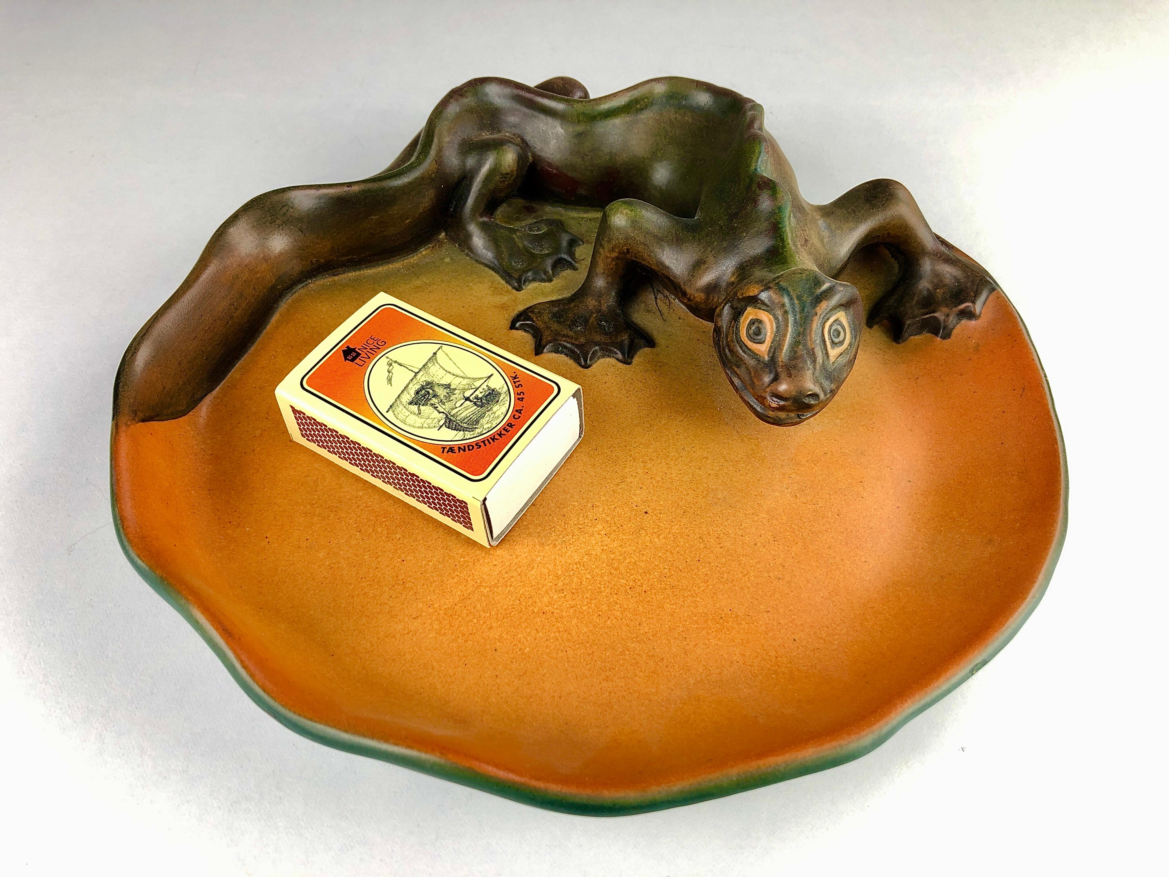 Ceramic Danish Art Nouveau Lizard Ash Tray / Bowl by Axel Jensen for P. Ibsens Enke