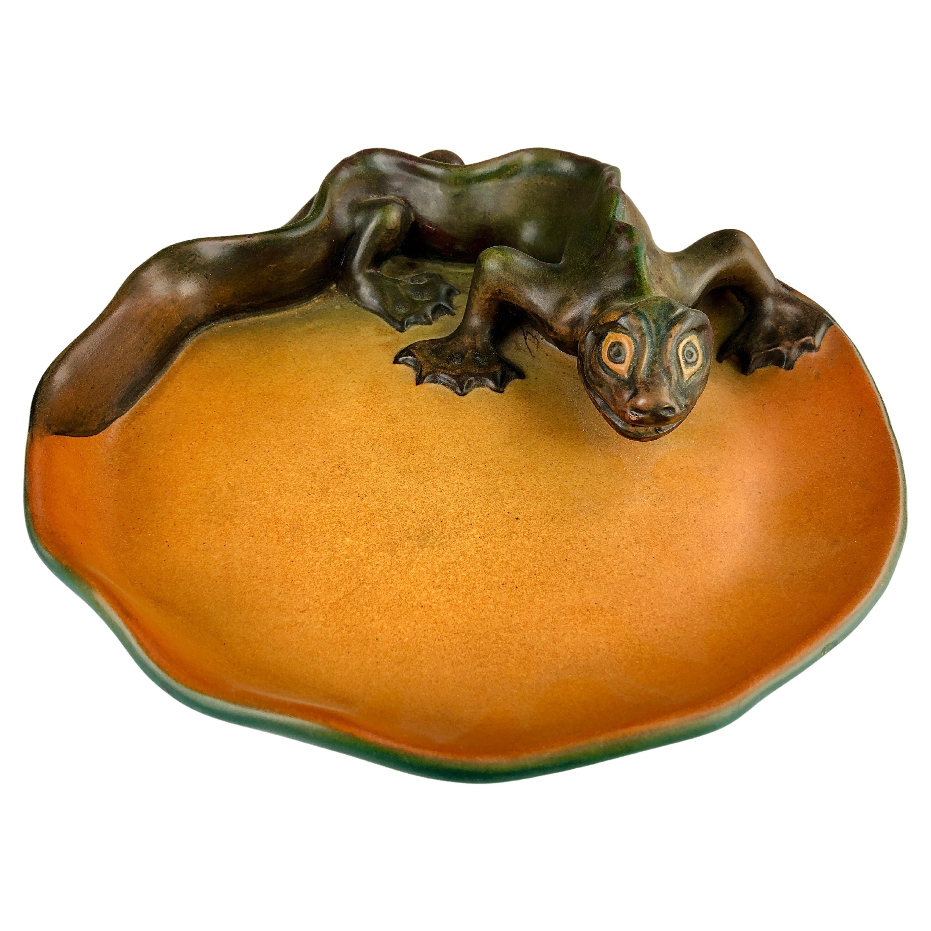 Danish Art Nouveau Lizard Ash Tray / Bowl by Axel Jensen for P. Ibsens Enke