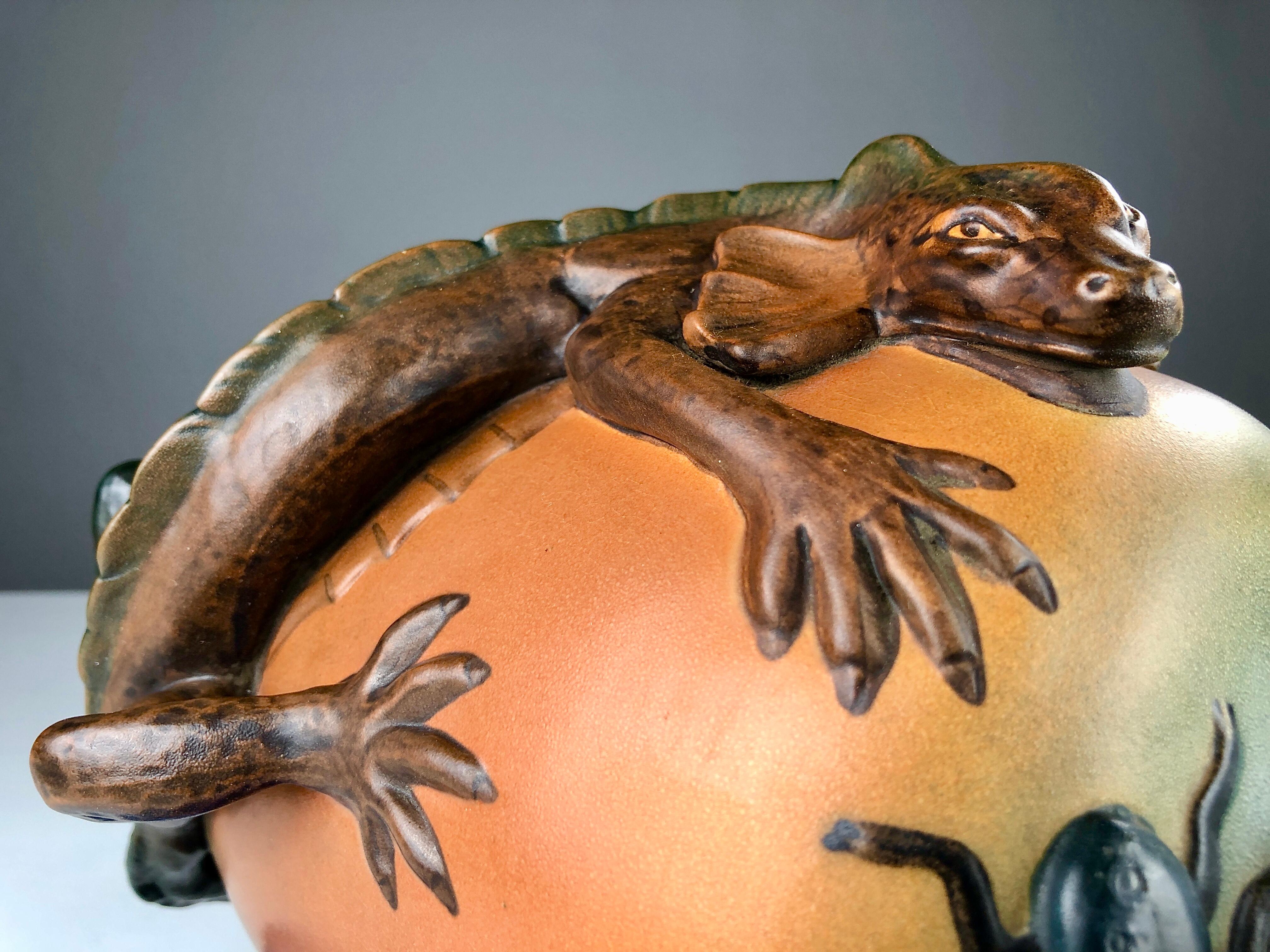1890´s Danish Art Nouveau Lizard Vase by Lauritz Jensen for P. Ipsens Enke 1