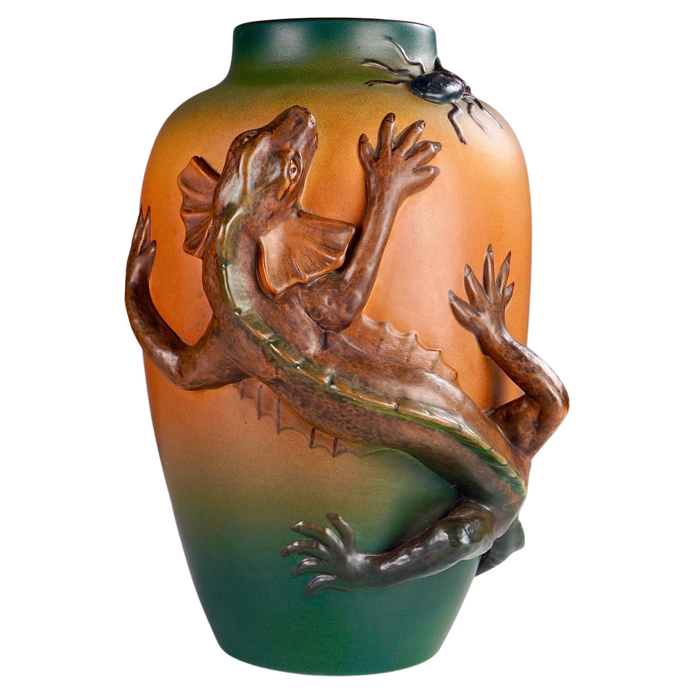 1890´s Danish Art Nouveau Lizard Vase by Lauritz Jensen for P. Ipsens Enke