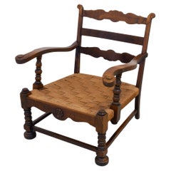 Danish Art Nouveau Lounge Chair in Oak and Papercord, 1930s.