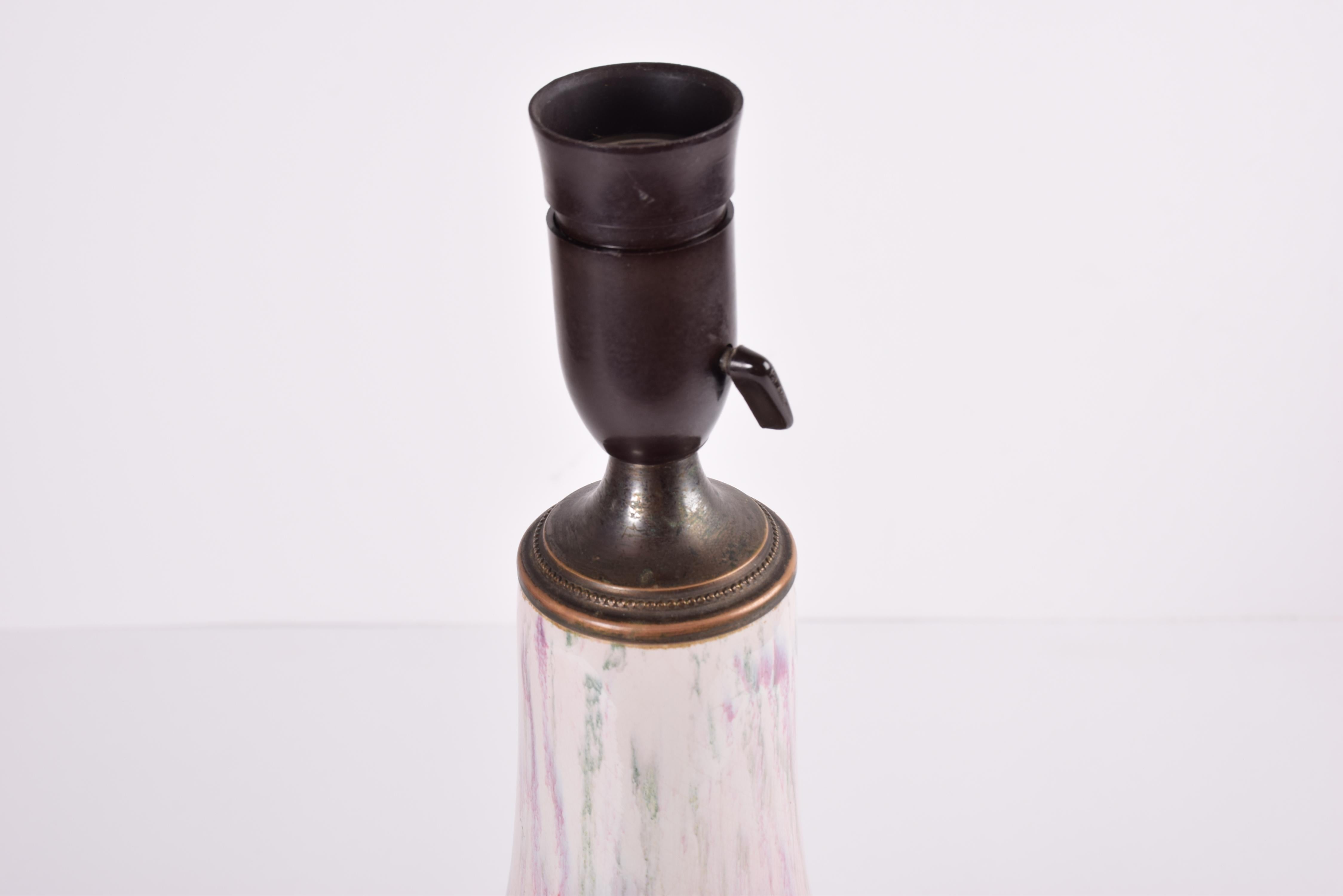 Danish Art Nouveau MA&S Tall Ceramic Table Lamp Purple Beige Drip Glaze, 1920s For Sale 1