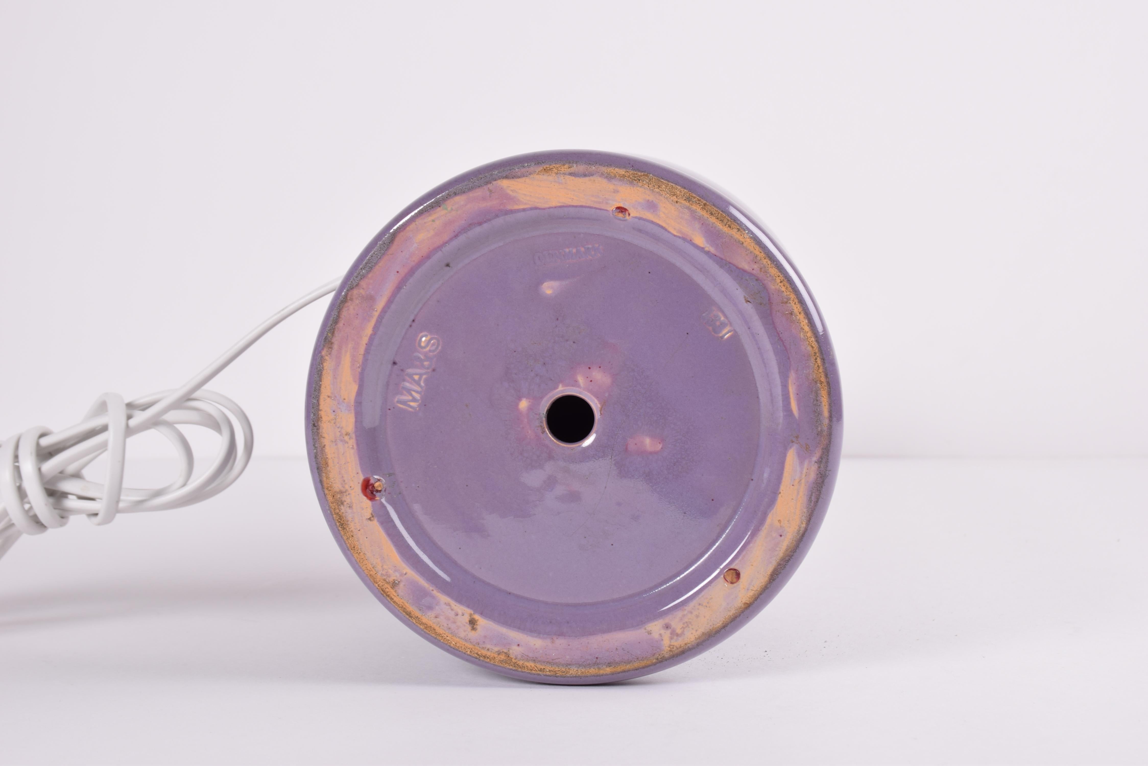 Danish Art Nouveau MA&S Tall Ceramic Table Lamp Purple Beige Drip Glaze, 1920s For Sale 2