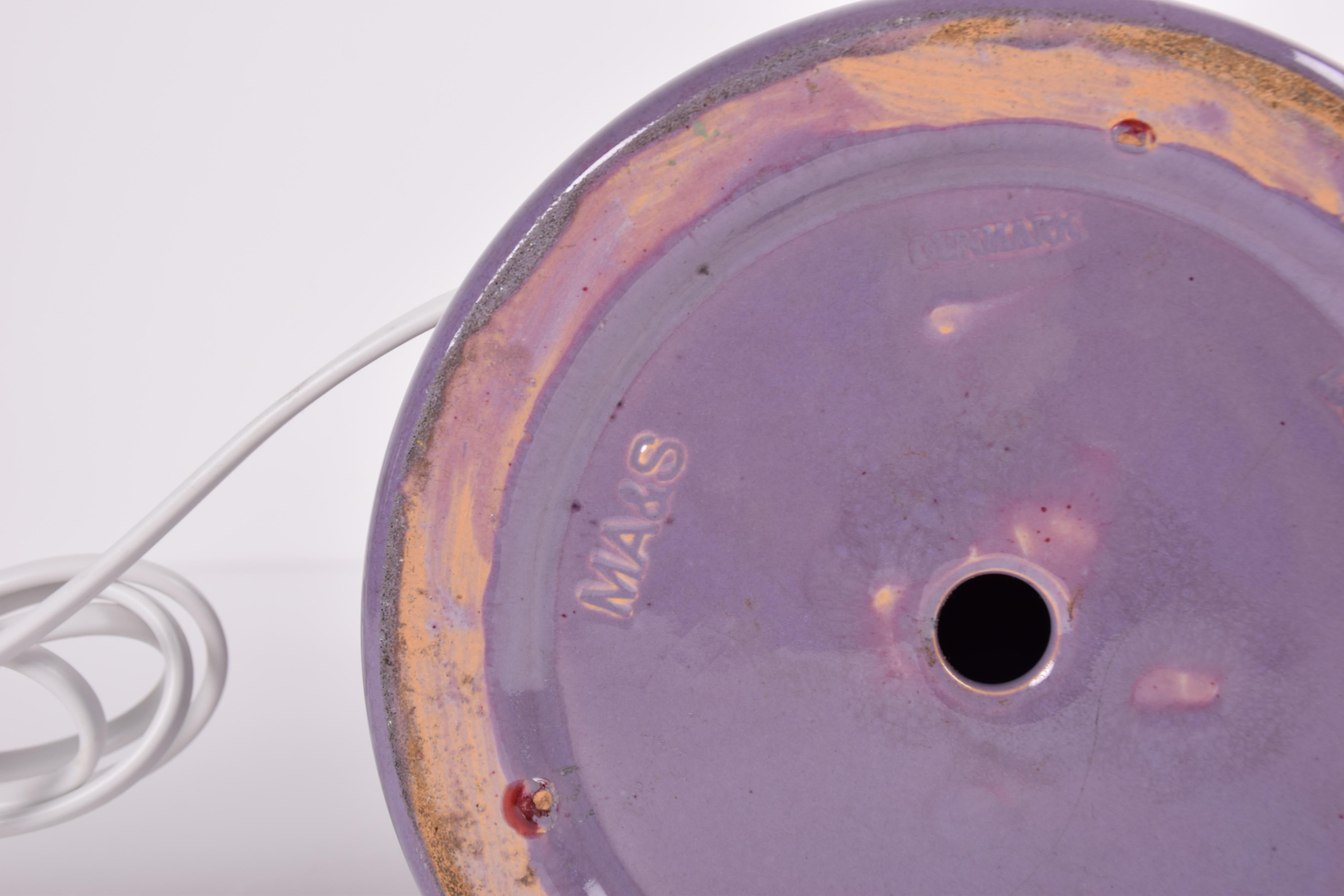 Danish Art Nouveau MA&S Tall Ceramic Table Lamp Purple Beige Drip Glaze, 1920s For Sale 3