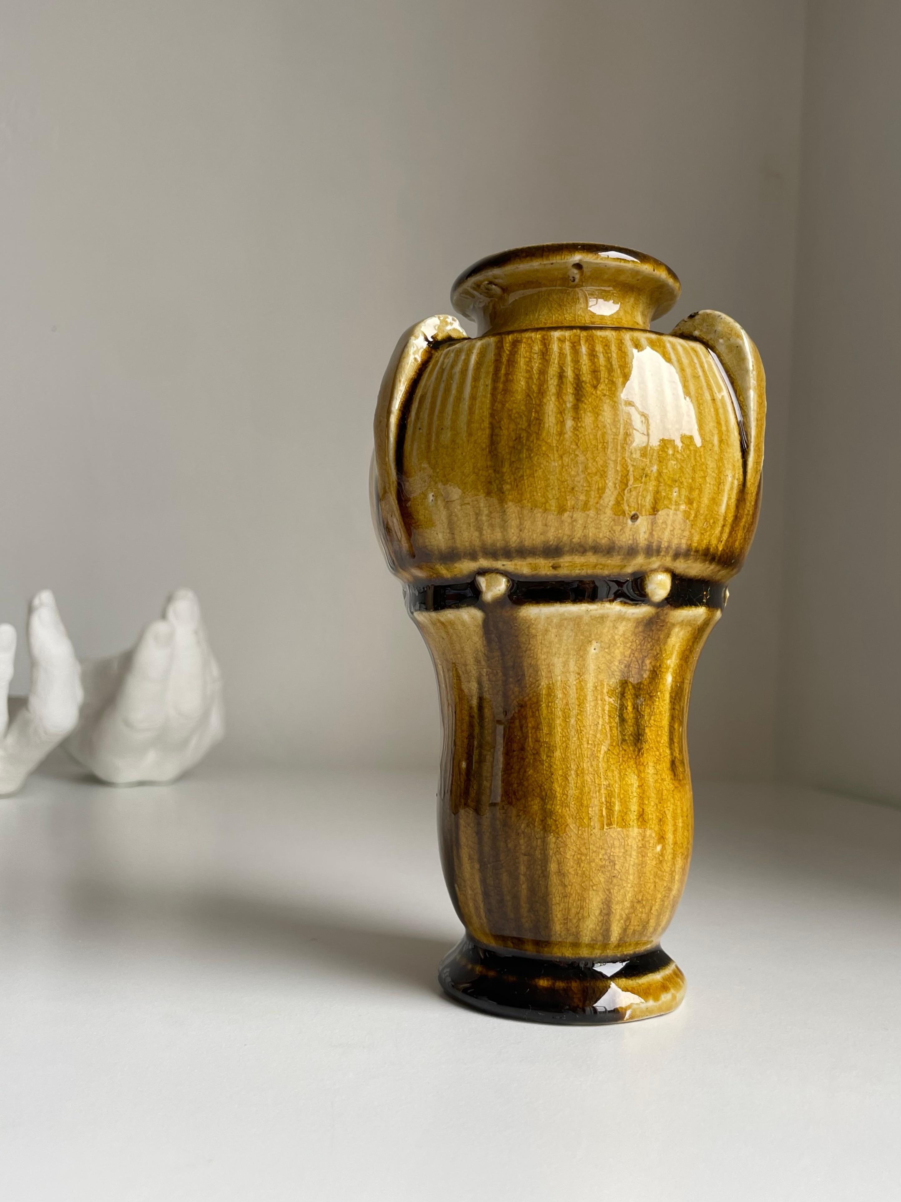 Hand-Crafted Danish Art Nouveau Ochre Brown Glazed Vase by Kähler, 1930s