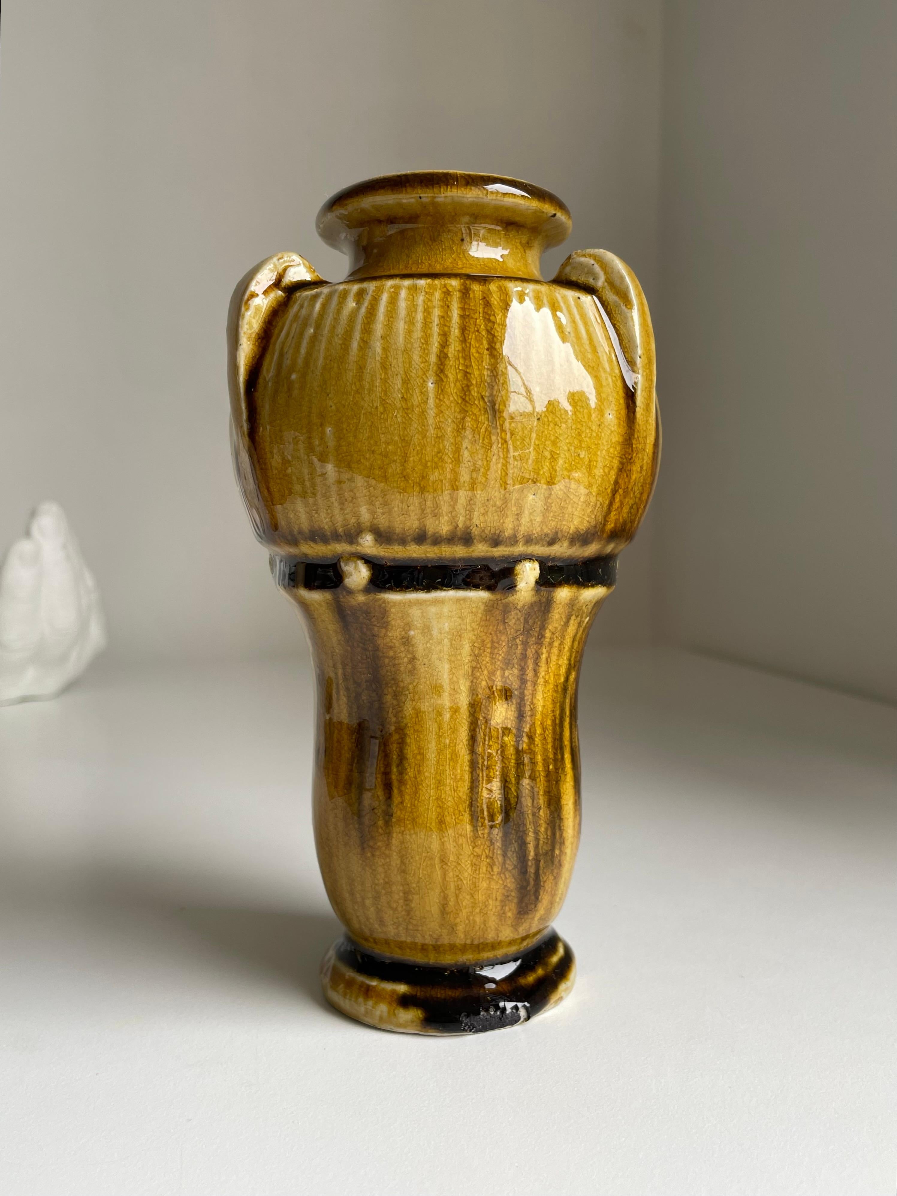 Ceramic Danish Art Nouveau Ochre Brown Glazed Vase by Kähler, 1930s