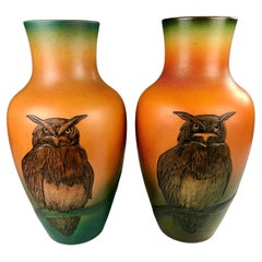Danish Art Nouveau Owl Vases by J. R. Stenstrup for P.Ibsens Enke