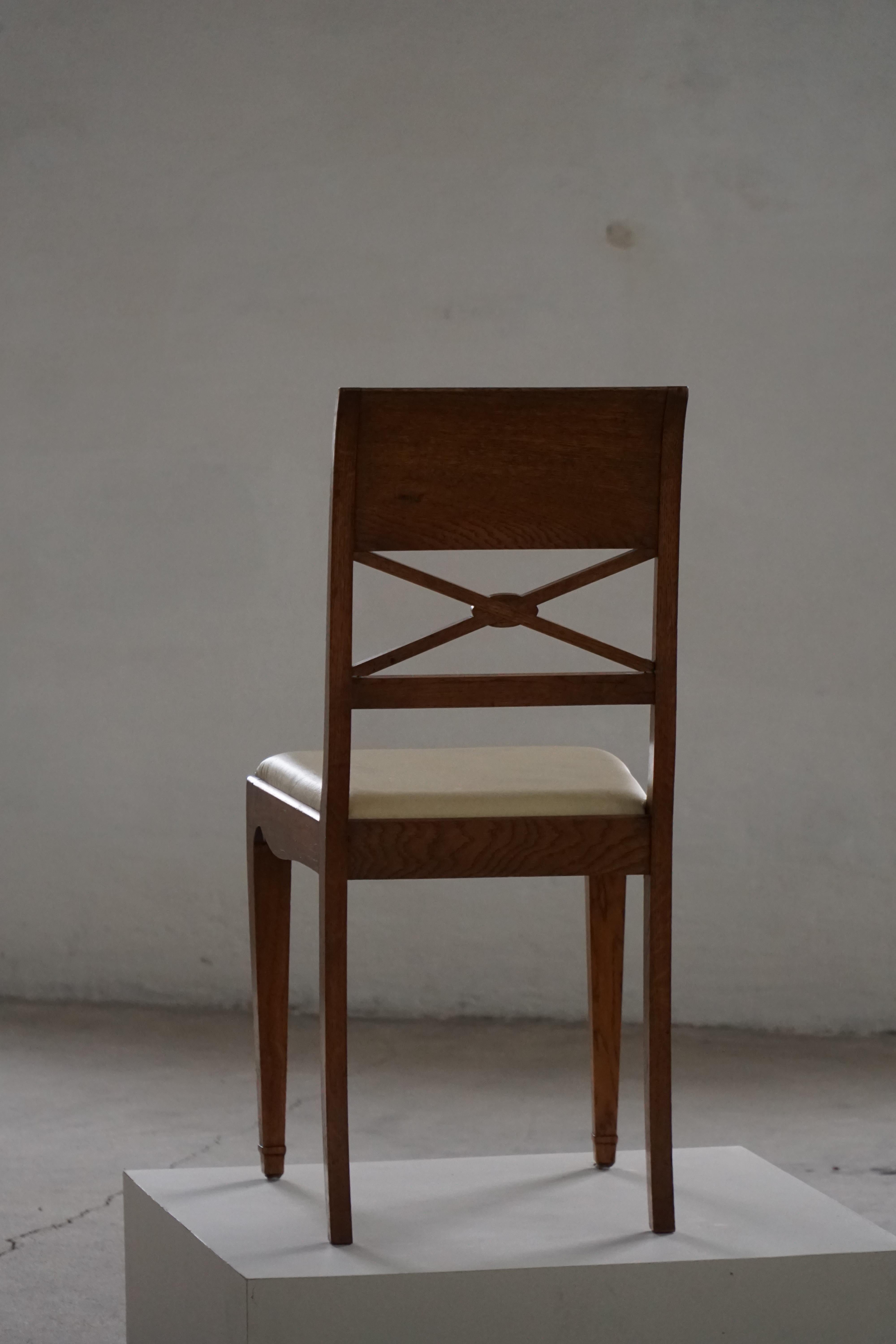 Set di 8 sedie da pranzo scultoree in Oak e pelle, anni '20, Art Nouveau danese in vendita 5