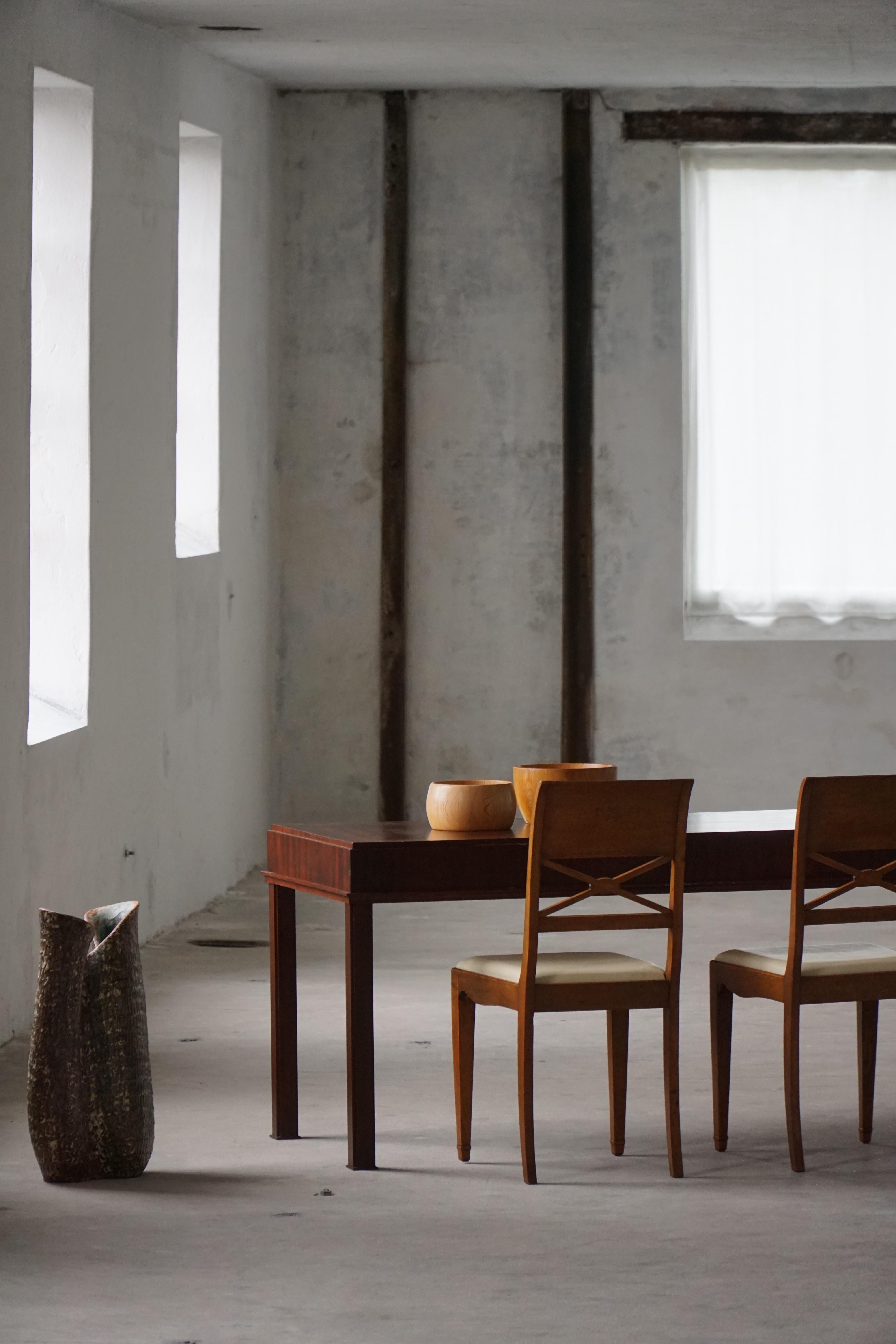 Set di 8 sedie da pranzo scultoree in Oak e pelle, anni '20, Art Nouveau danese in vendita 13