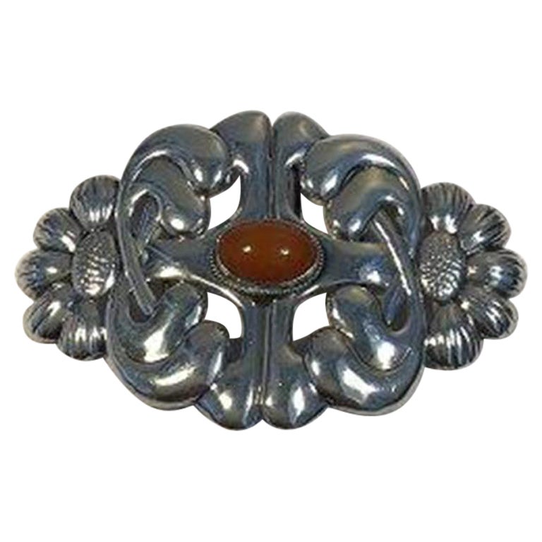 Boucle de ceinture danoise Art Nouveau en argent avec ambre