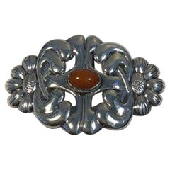 Boucle de ceinture danoise Art Nouveau en argent avec ambre