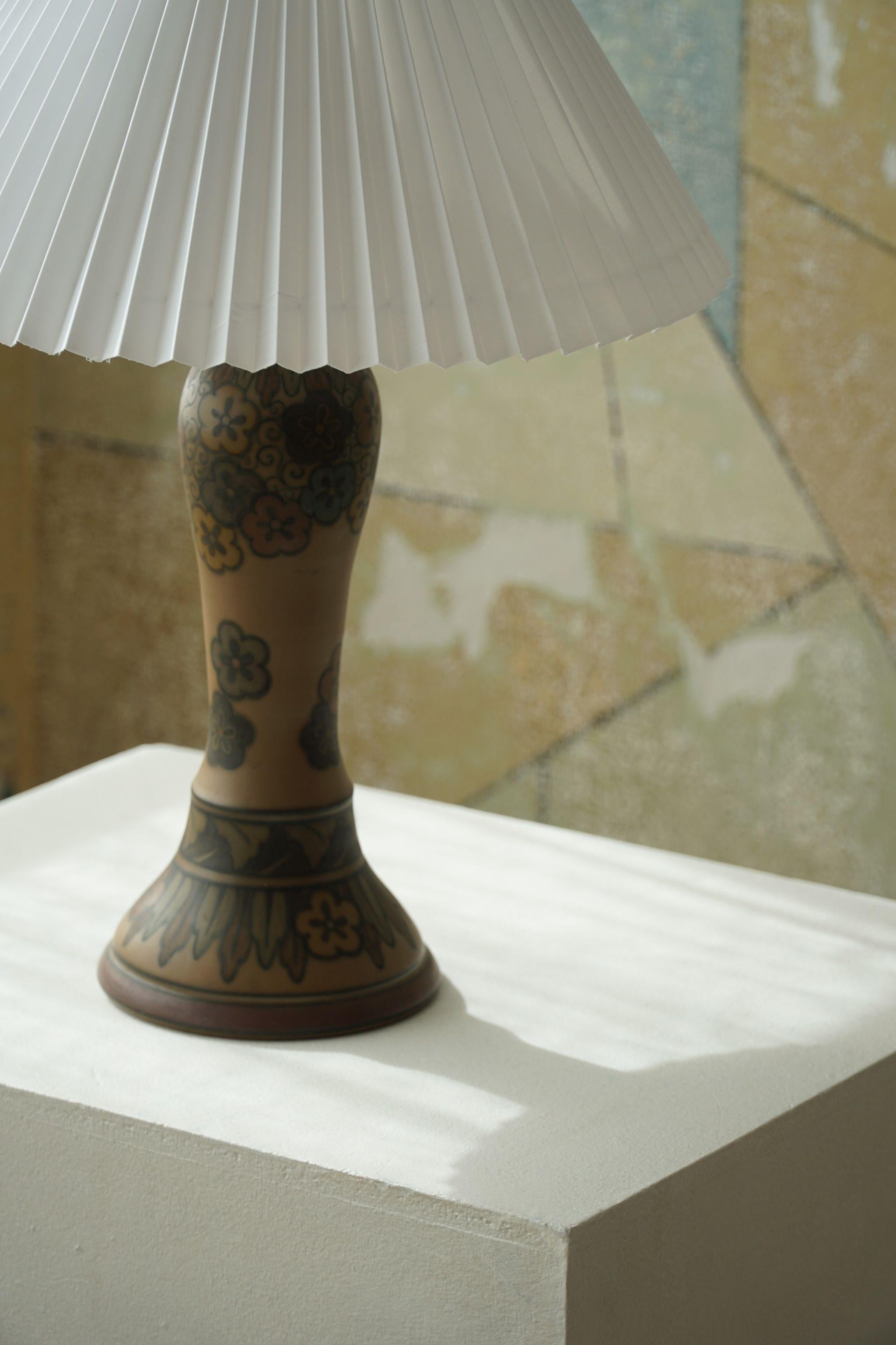 Danish Art Nouveau Table Lamp in Terracotta, Made by L. Hjorth, Bornholm, 1930s 5