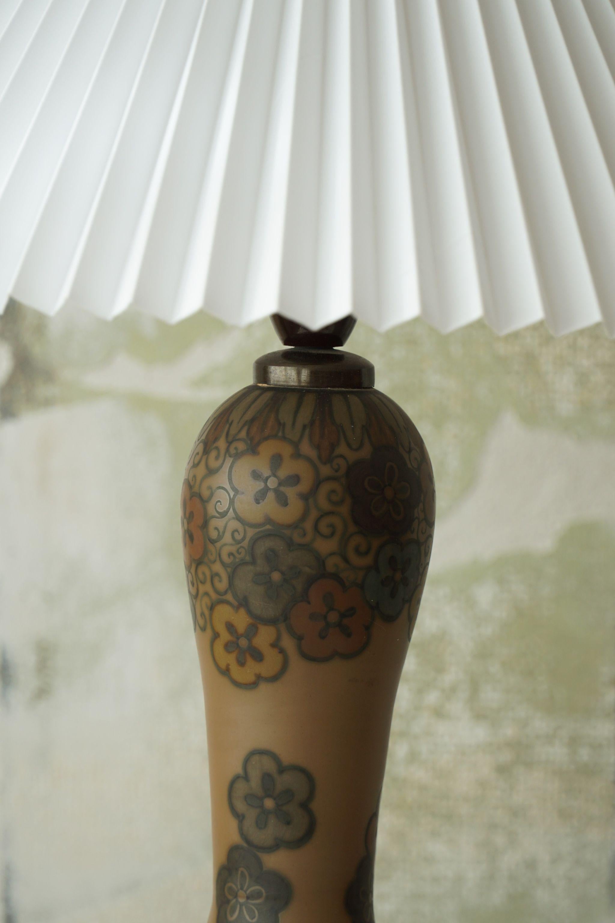 Danish Art Nouveau Table Lamp in Terracotta, Made by L. Hjorth, Bornholm, 1930s 13