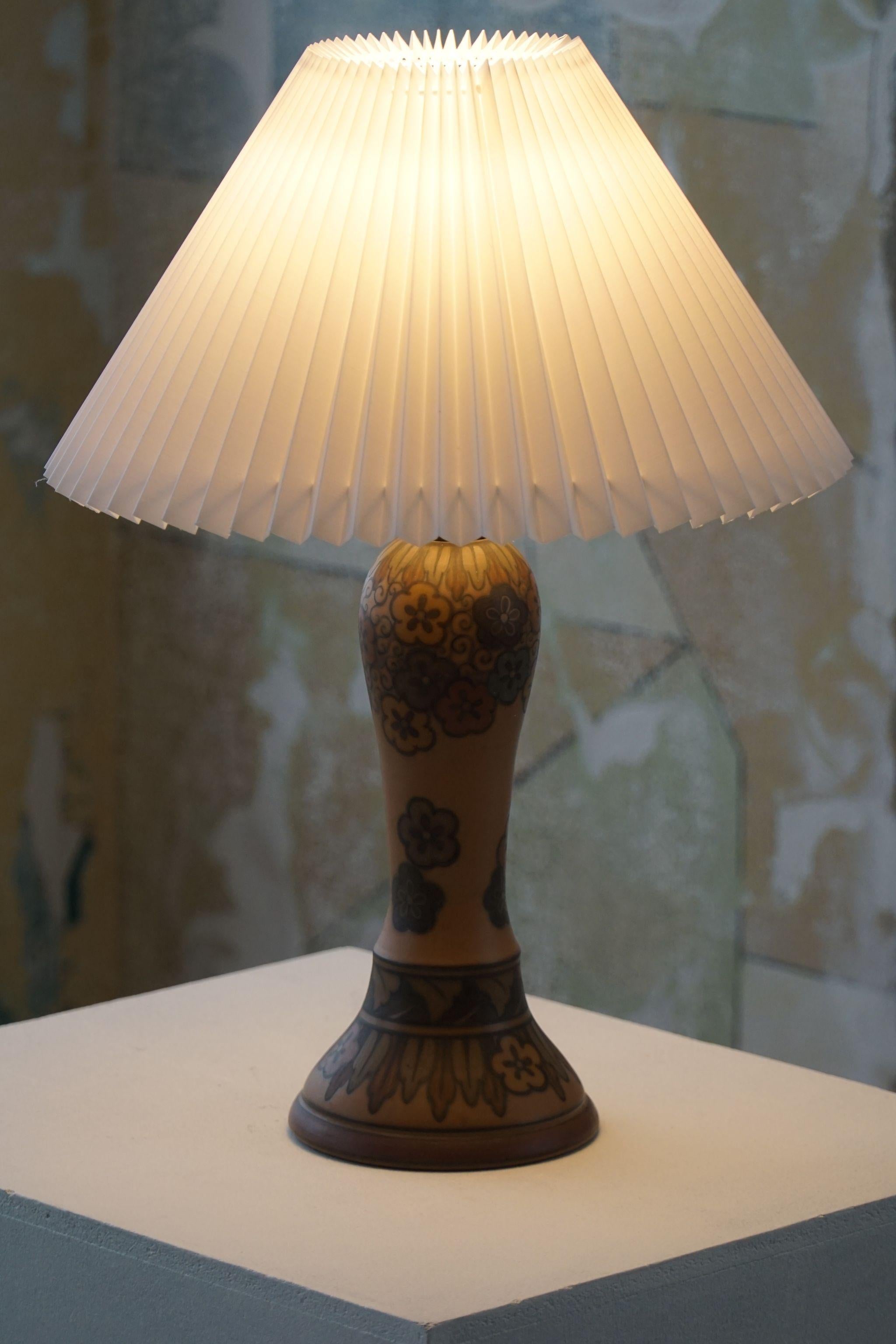 Danish Art Nouveau Table Lamp in Terracotta, Made by L. Hjorth, Bornholm, 1930s 2