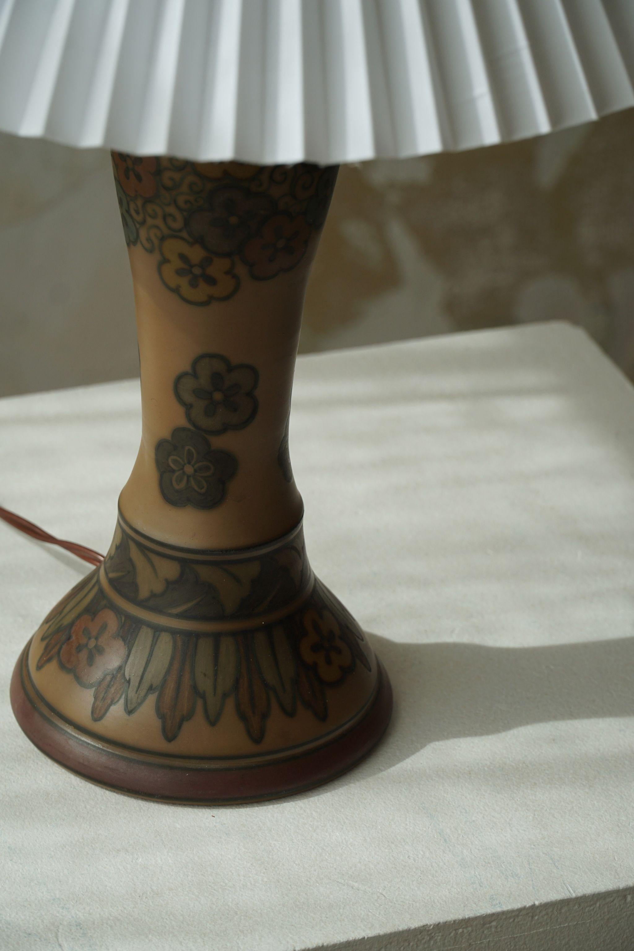 Danish Art Nouveau Table Lamp in Terracotta, Made by L. Hjorth, Bornholm, 1930s 3