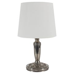 Danish Art Nouveau Table Lamp of Pewter with Floral Pattern and New Shade 1920s