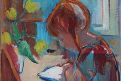 Danish Artist Arne A Hansen Painting of a Young Girl in Her Study, 1960s