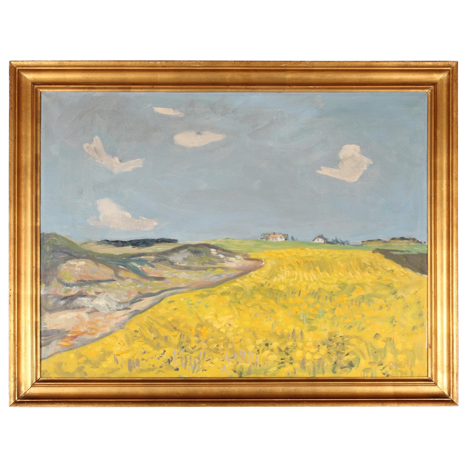 Danish Artist Axel P. Jensen Painting Landscape in Denmark Oil on Canvas, 1940s