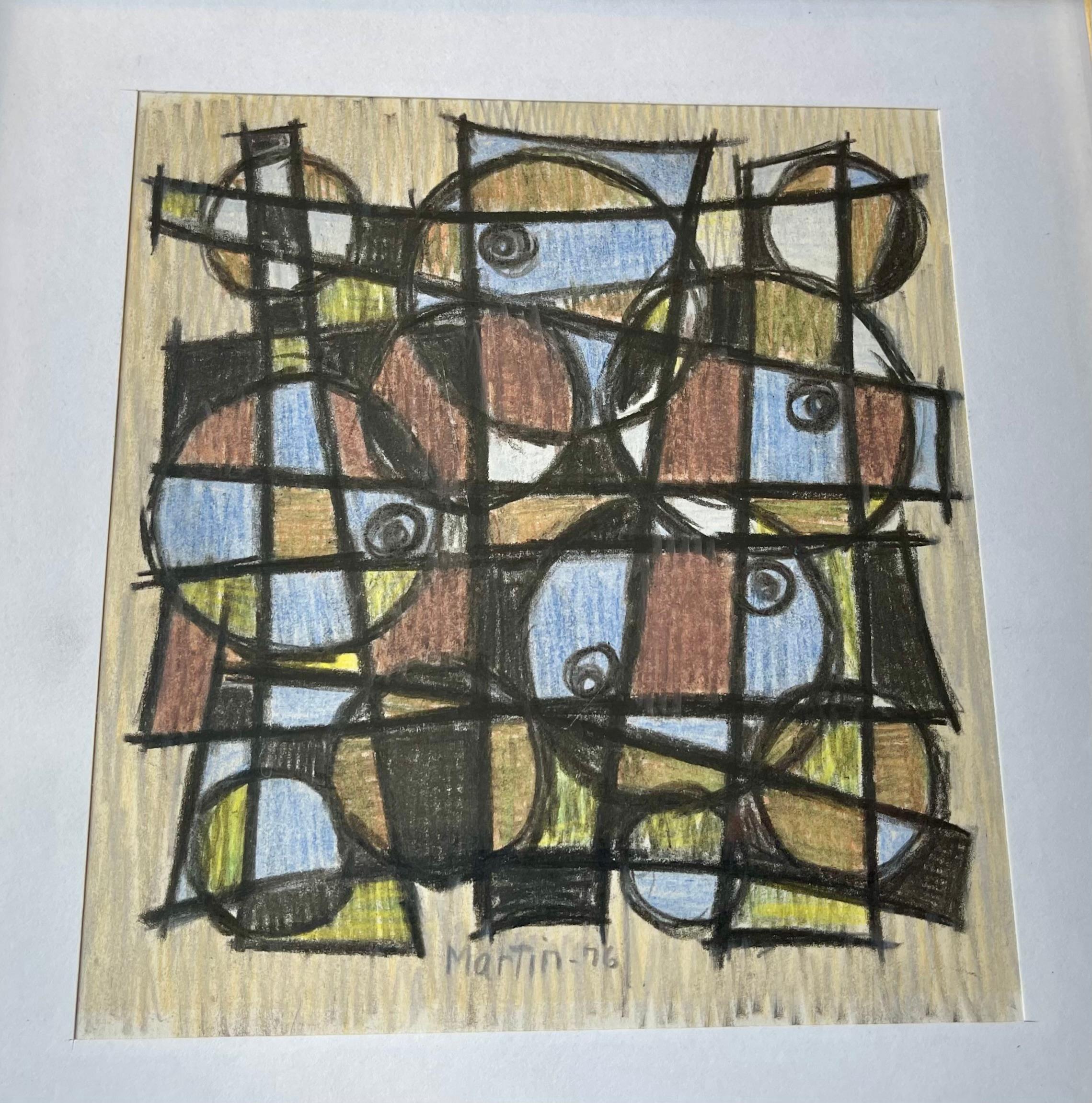 Moderno Disegni astratti su carta dell'artista danese incorniciati, firmati Martin 1976 in vendita