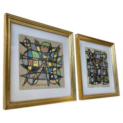 Danish Artist Framed Abstract Drawings on Paper, Signed Martin 1976