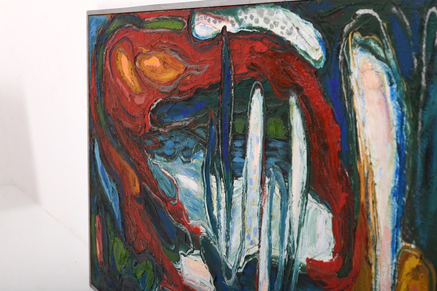 Scandinavian Modern Danish Artist Johannes Obel (1932) Abstract Oilpainting 1960s. For Sale