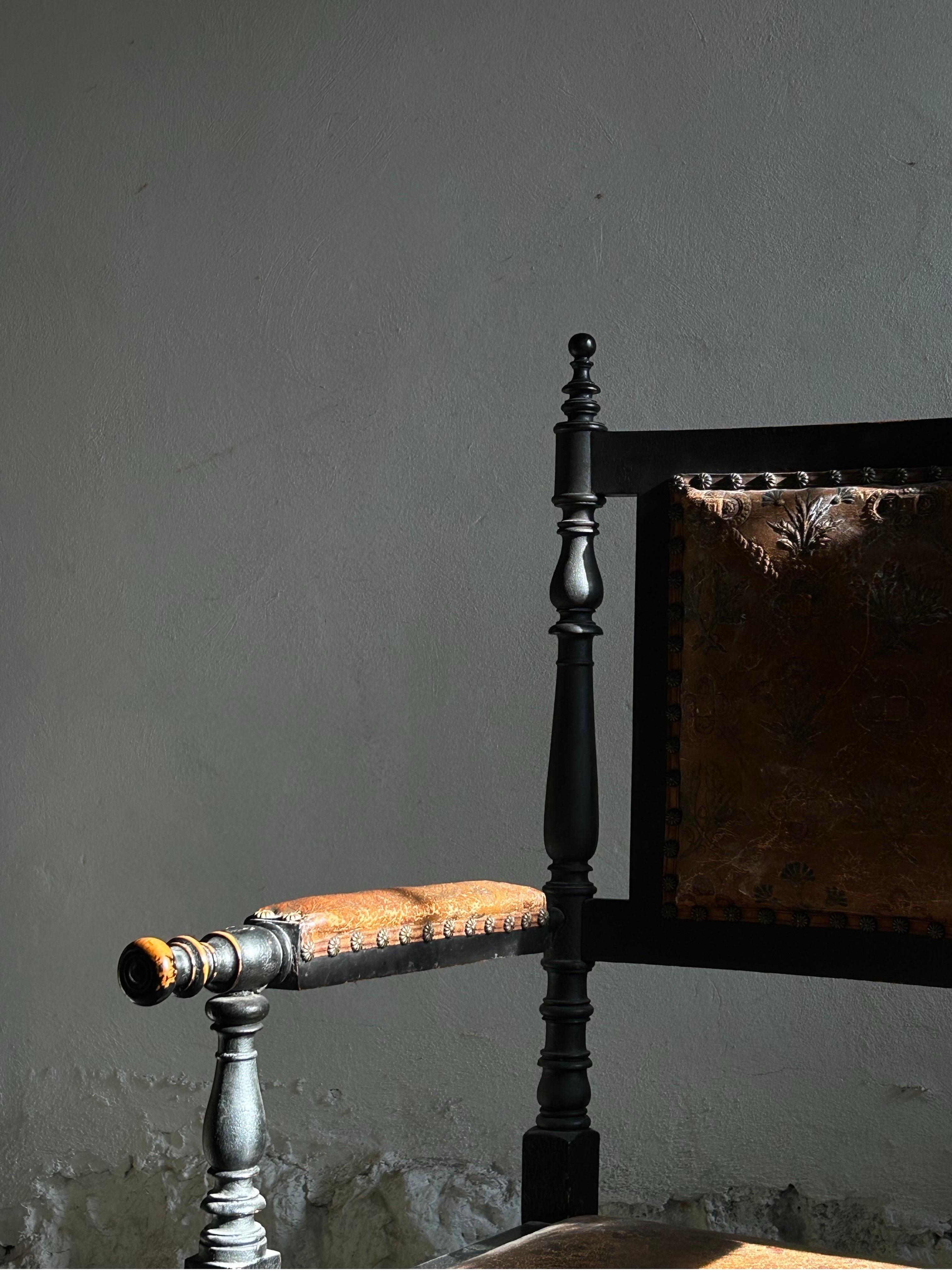 Embossed Danish Artist made Arts and Crafts Chair, Denmark 1890’s For Sale