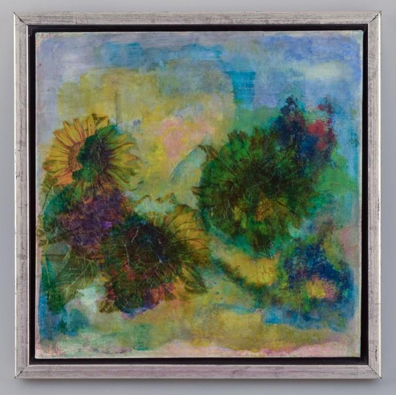 Danish artist. Mixed media on canvas. Abstract composition with flowers.
From the 2000s.
In perfect condition.
Canvas dimensions: 30.0 cm x 30.0 cm.
Total dimensions: 33.5 cm x 33.5 cm x depth 3.0 cm.